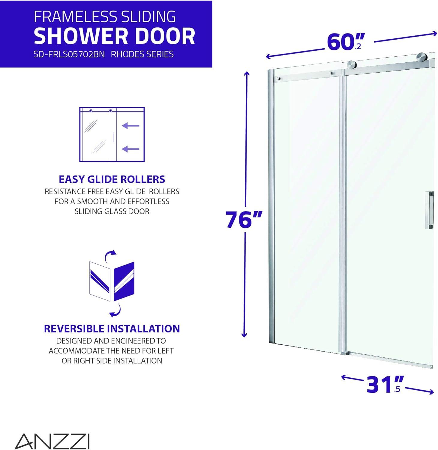 Rhodes 60" W x 76" H Single Sliding Frameless Shower Door