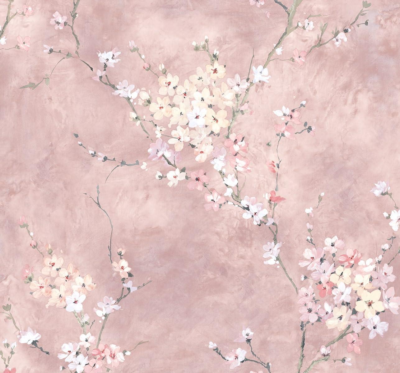 Harry & Grace Dusty Rose Floral Blossom Peel and Stick Wallpaper - 27 in. W. x 18 ft. L. Roll