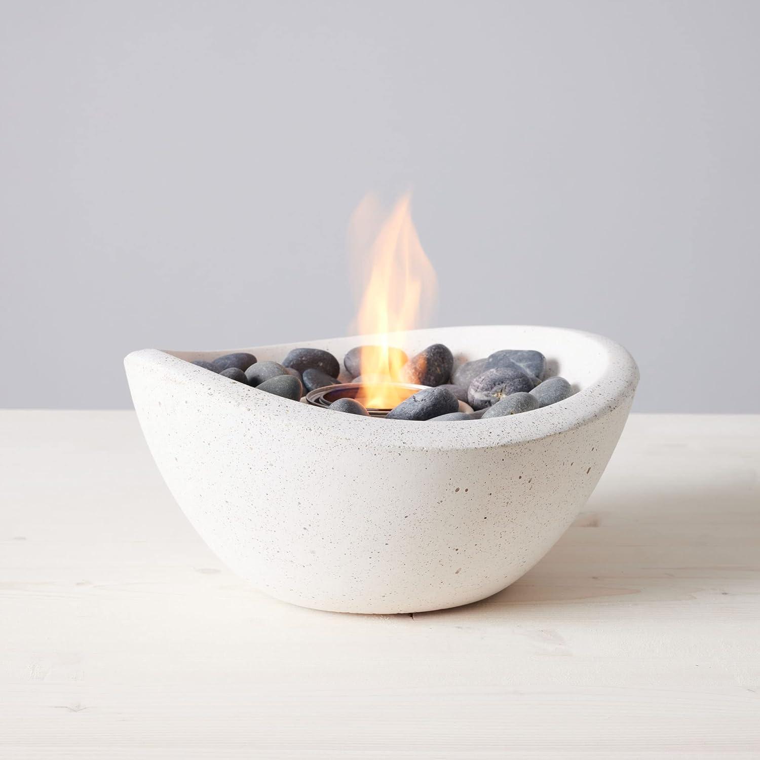 White Concrete Tabletop Gel Fire Pit with StoneCast Finish