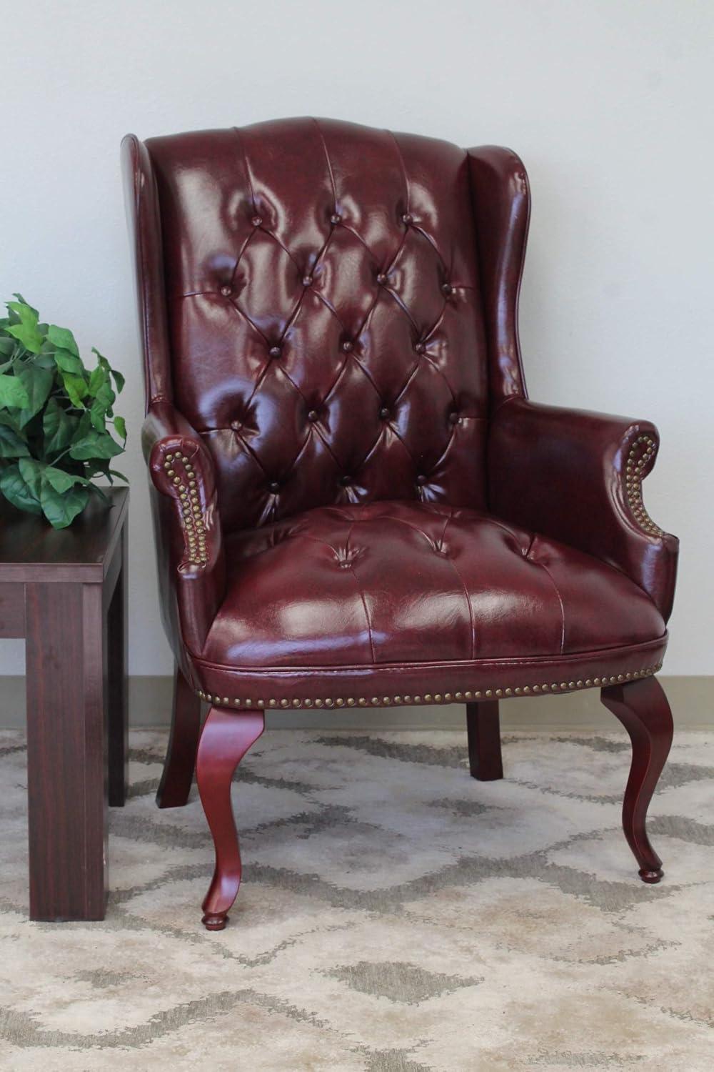 Boss B809-BY Wingback Traditional Guest Chair, 29" x 32" x 41.5",  Vinyl - Burgundy