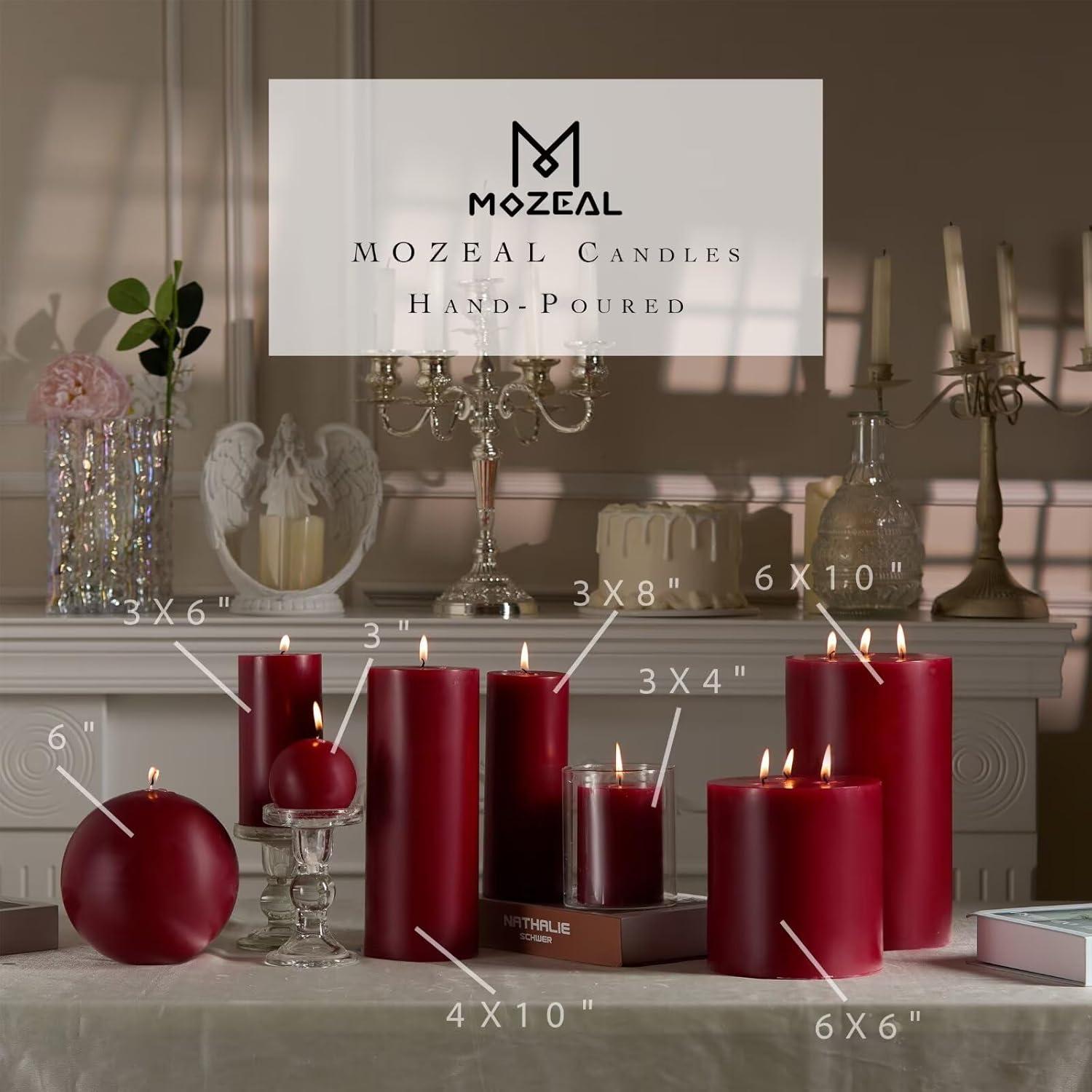 MOZEAL 3" x 8" Hand-Poured Unscented Large Candle,Smokeless Rustic Pillar Candle Set of 2,Slow Burn,No Drip,Approx 150 Hours Burning,Wedding,Dinner,Christmas and Home Decorative,Tall Dark Red Candle