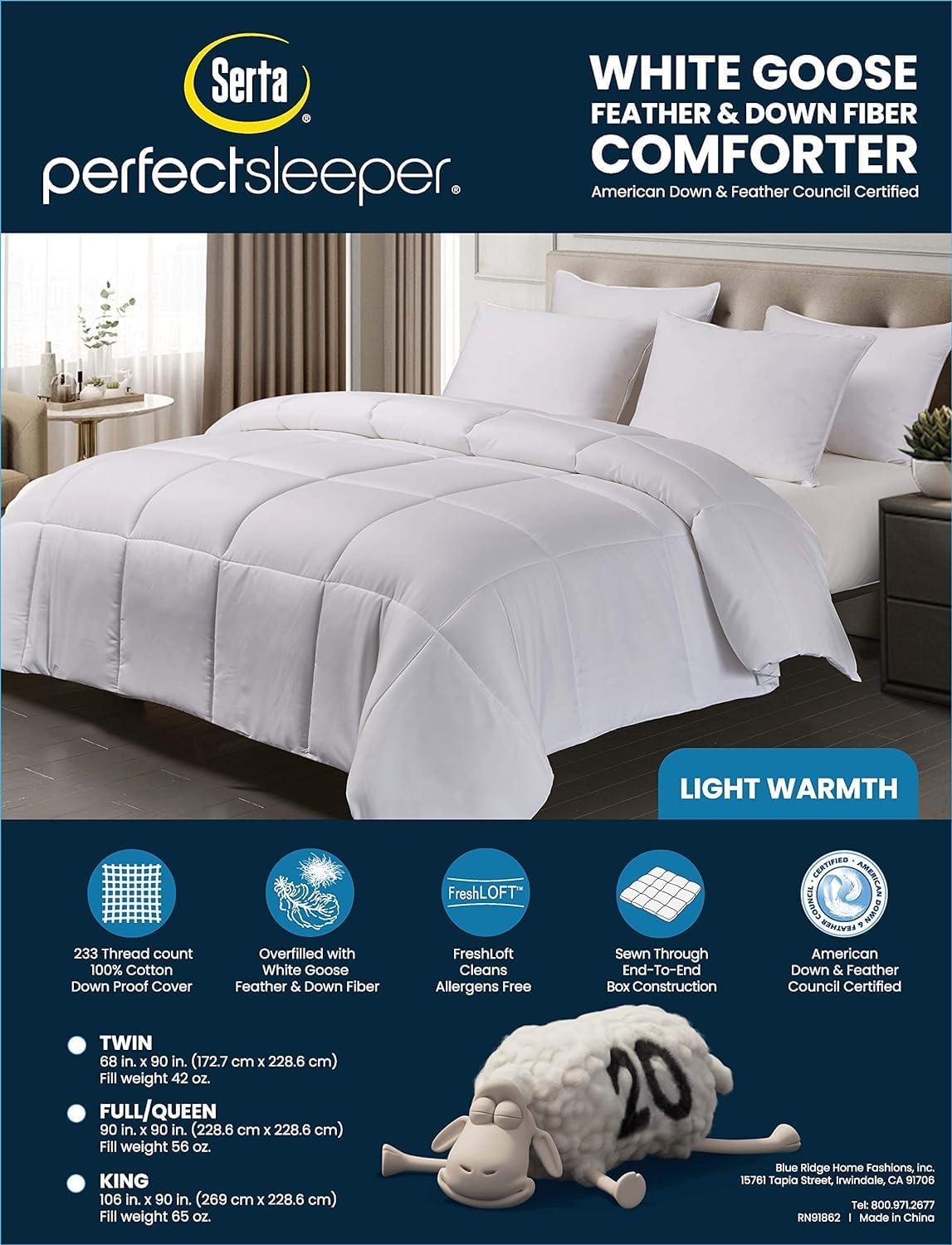 Serta 233 Thread Count White Goose Feather And White Goose Down Fiber Comforter-Light Warmth