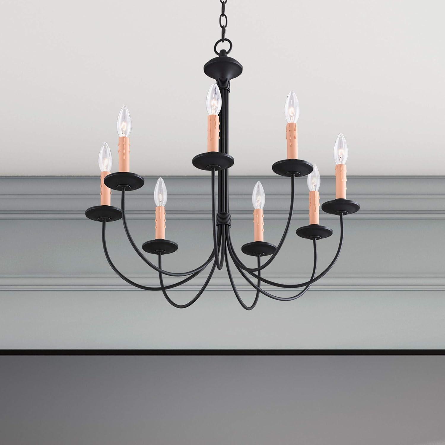 Elegant Black Steel 8-Light Candelabra Chandelier