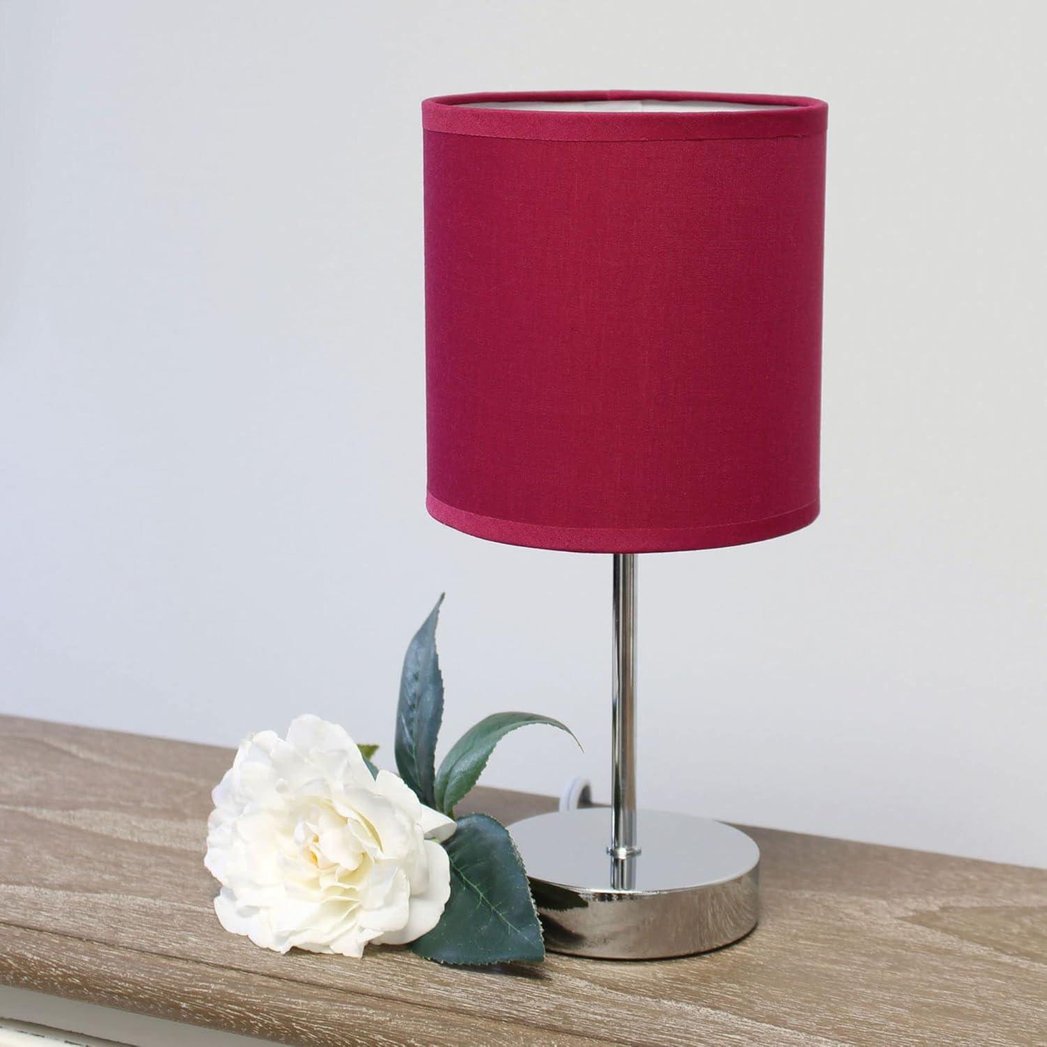 Simple Designs 11.81" Basic Chrome Mini Table Lamp with Fabric Shade, Wine Red
