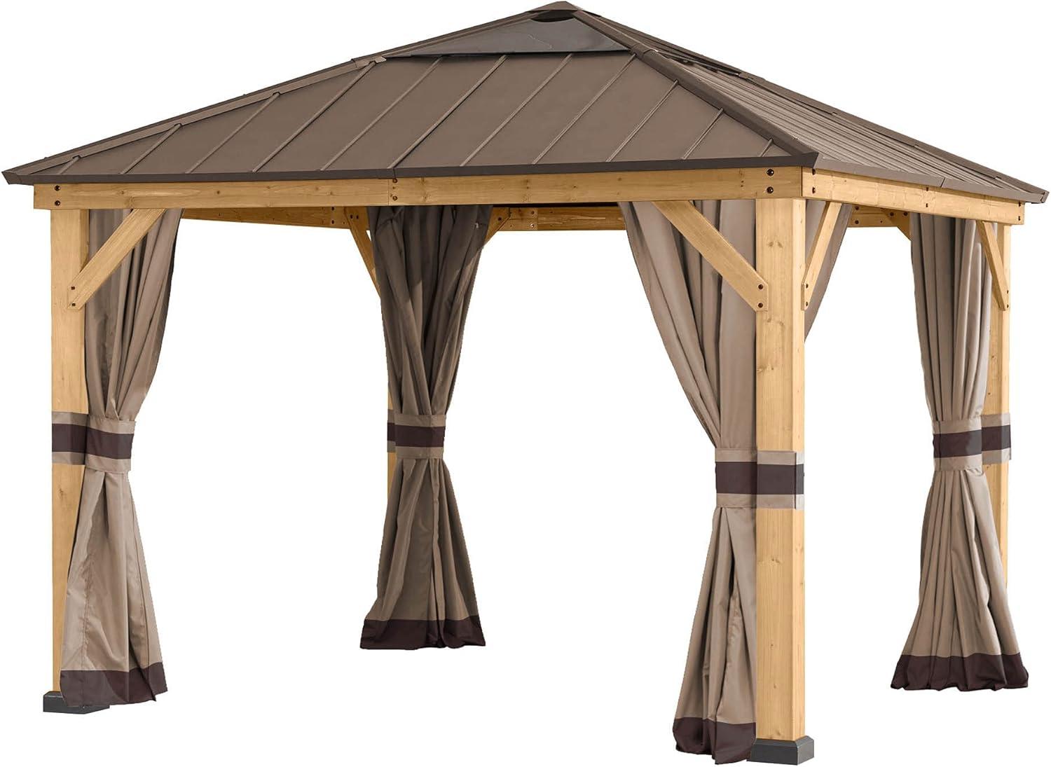 Sunjoy Beige and Brown Weather-Resistant Gazebo Curtains