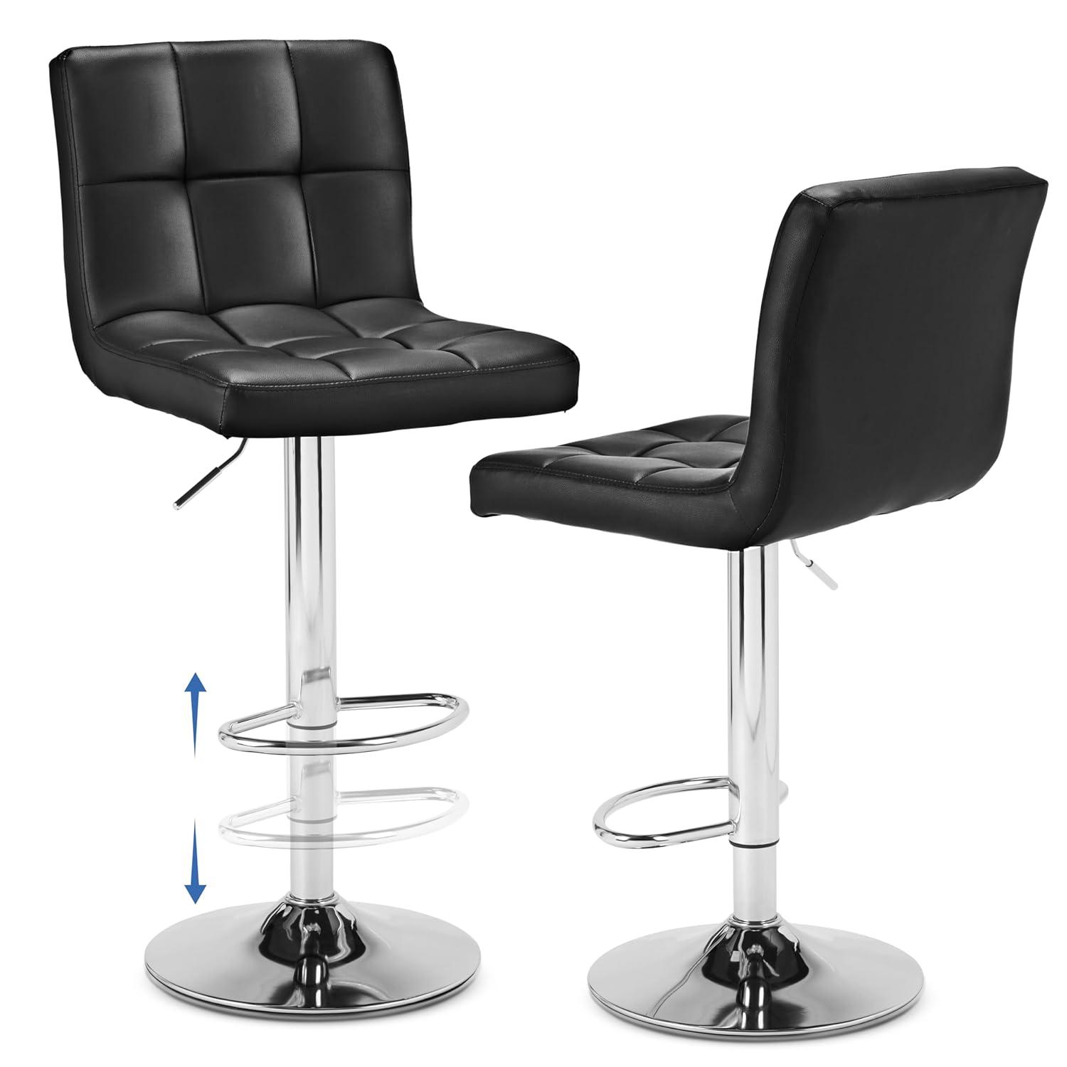 Bar Stools 1 Set Of 2, Counter Height Bar Stools, Square Cushion Bar Stools With Back, Footstool, Cafe, 2 Pieces