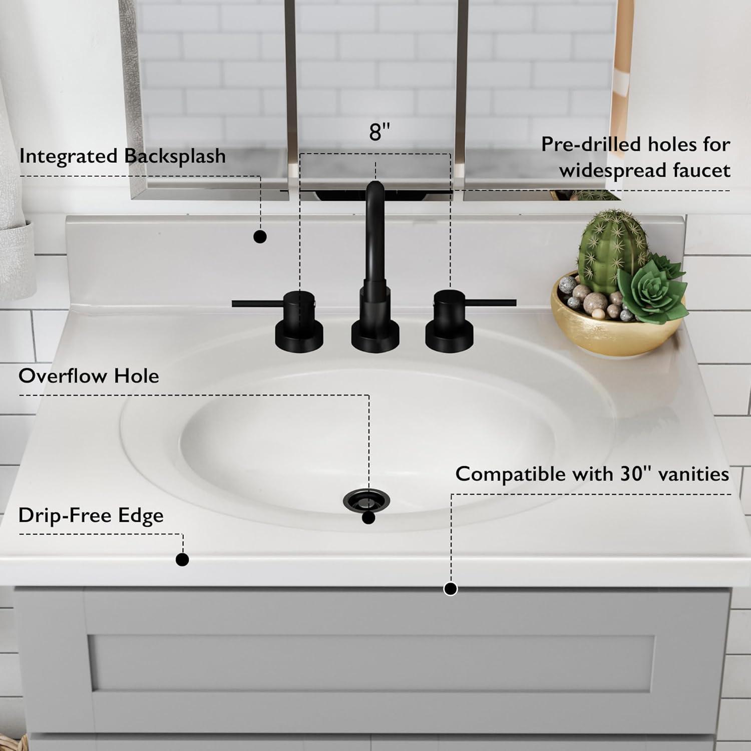 31 Inch Cultured Marble Vanity Top with Backsplash, Improved Package