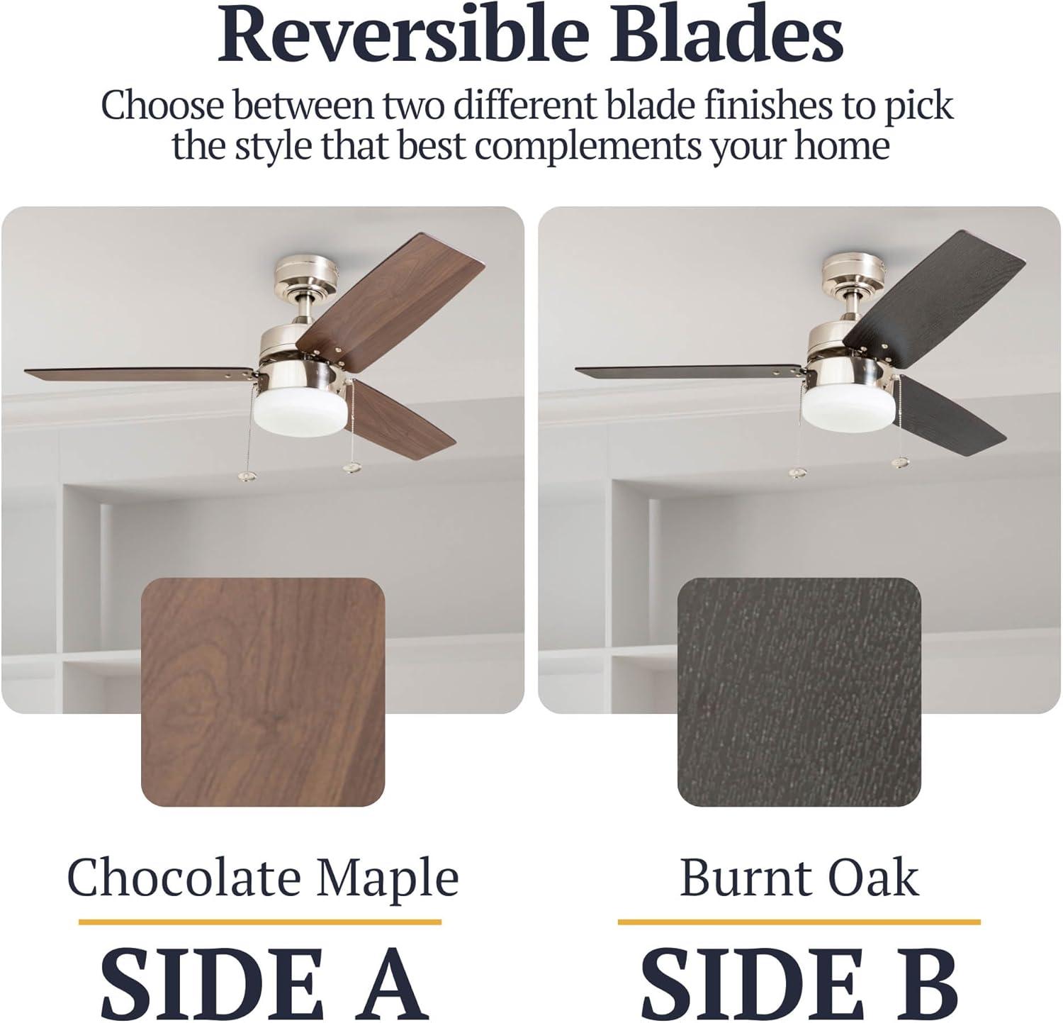 Prominence Home Reston 42-in Brushed Nickel with Burnt Oak/Chocolate Maple Blades Ceiling Fan With Light ( 3 -Blade )