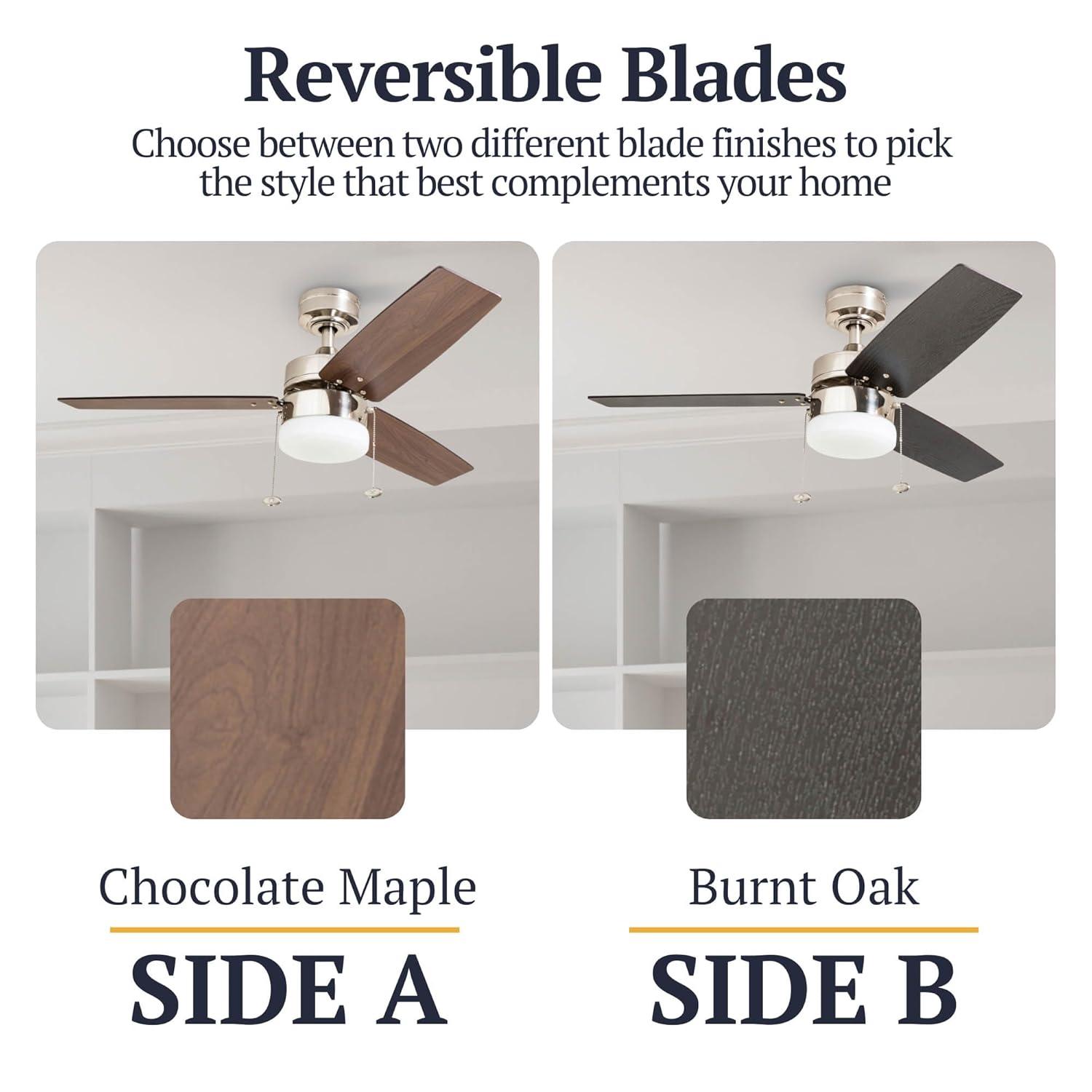 Prominence Home Reston 42-in Brushed Nickel with Burnt Oak/Chocolate Maple Blades Ceiling Fan With Light ( 3 -Blade )