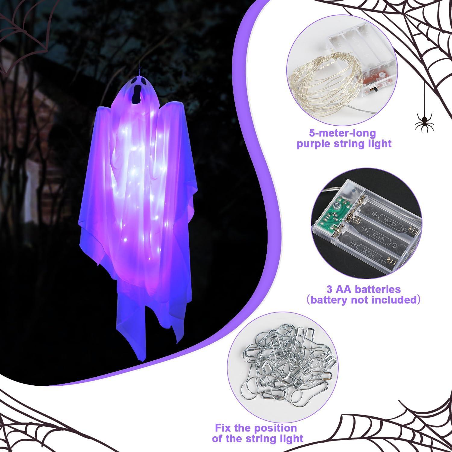 47 Inch Blue Light-Up Hanging Halloween Ghost Decoration