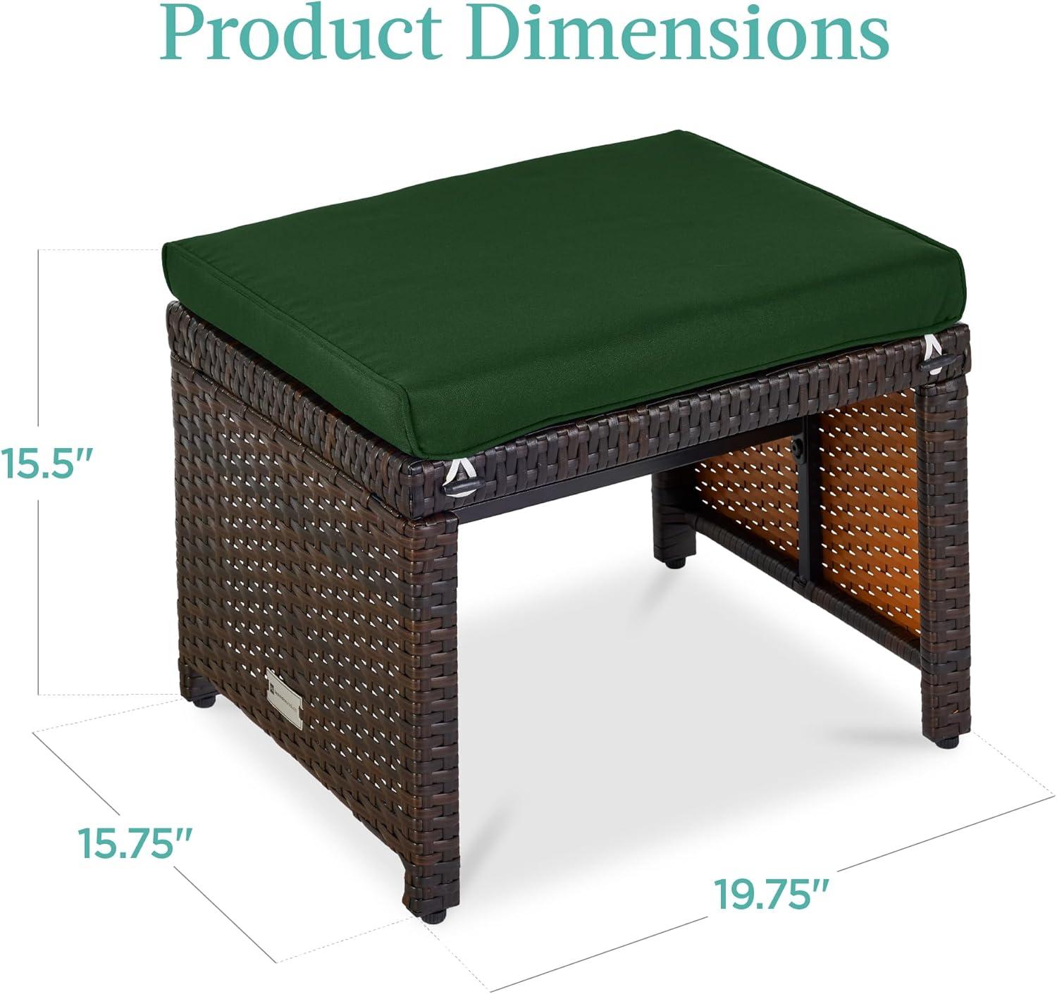 Dovecove Set Of 2 Multipurpose Patio Wicker Ottomans W/ Removable Cushions - Midnight Green/Brown