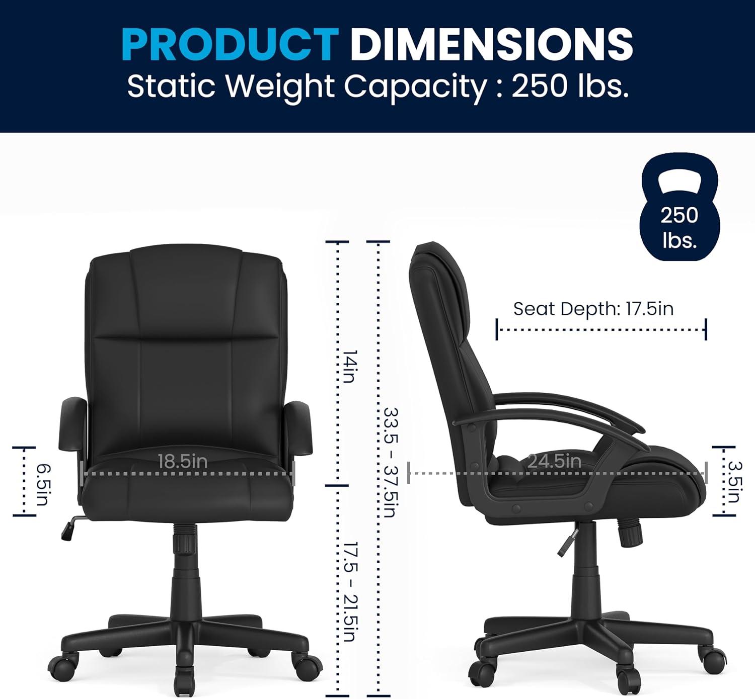 Ergonomic High-Back Black Leather and Plastic Swivel Task Chair