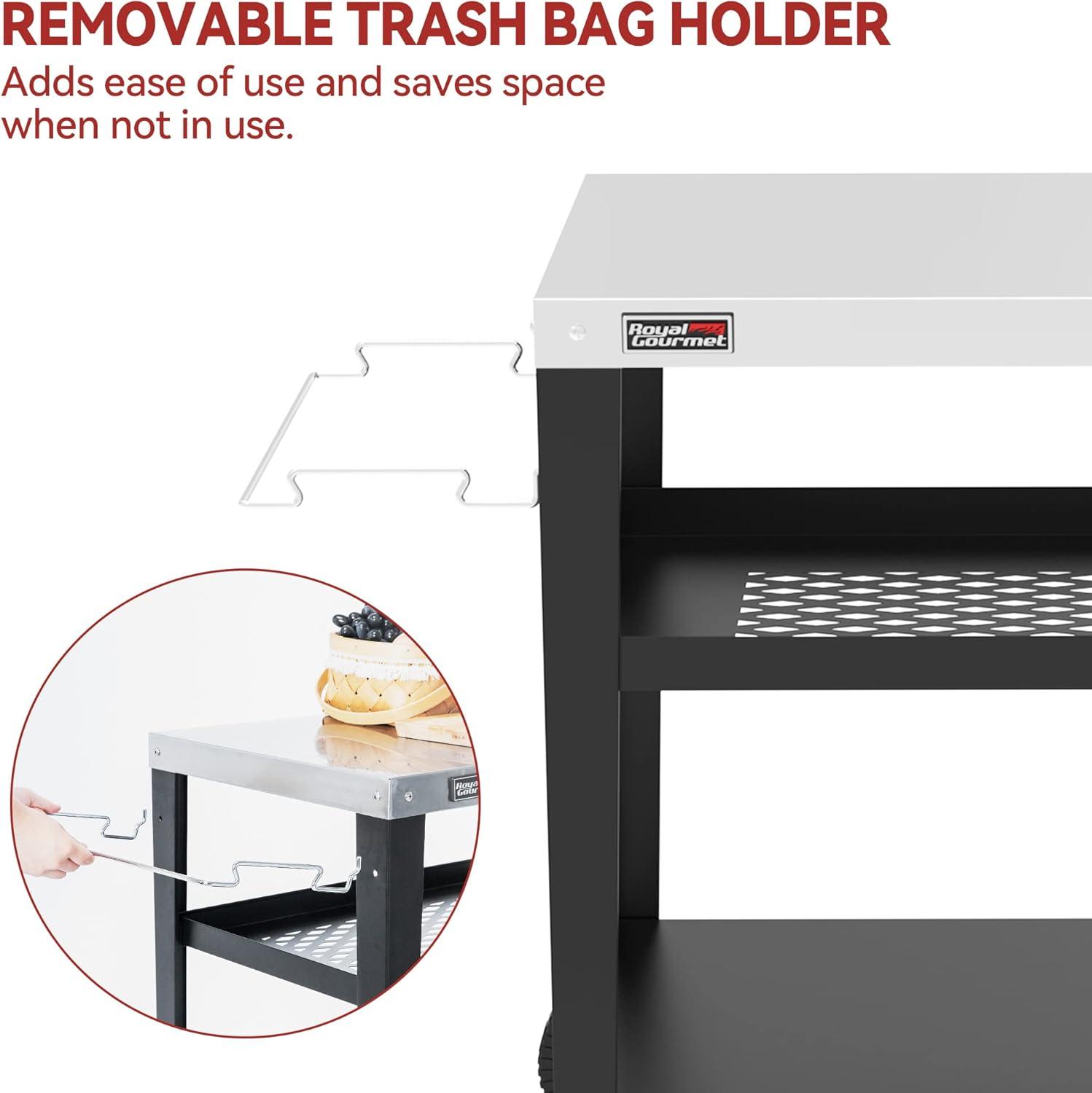 Royal Gourmet PC3404S Movable 3-Shelf Grill Table with Removable Trash Bag Holder