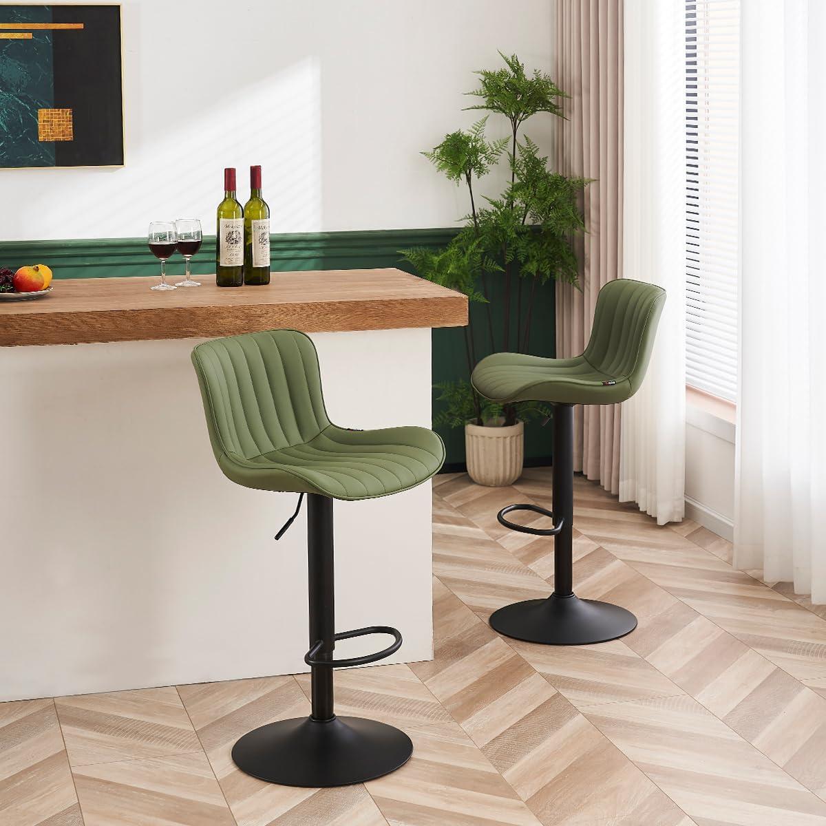 Zager Swivel Adjustable Height Bar Stools, Leather Upholstered Counter Stools, Modern Pub Stool