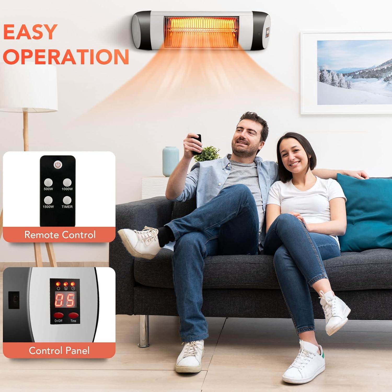 Kadyn Space Heaters, Heater, Small Portable Heater,1500W Wall-Mounted Electric Heater Patio Infrared Heater with Remote Control