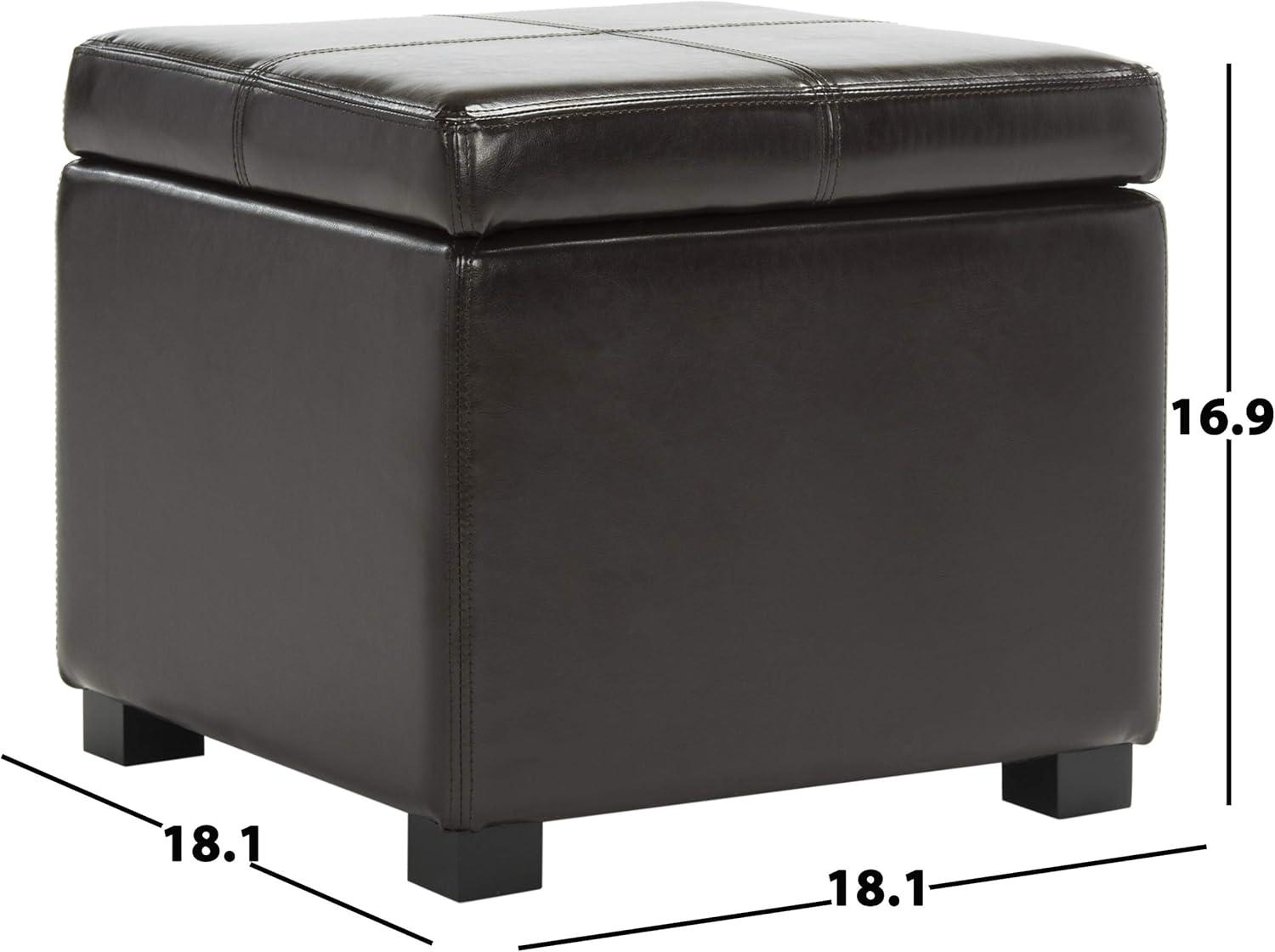 White Bi-Cast Leather Storage Ottoman with Birchwood Frame