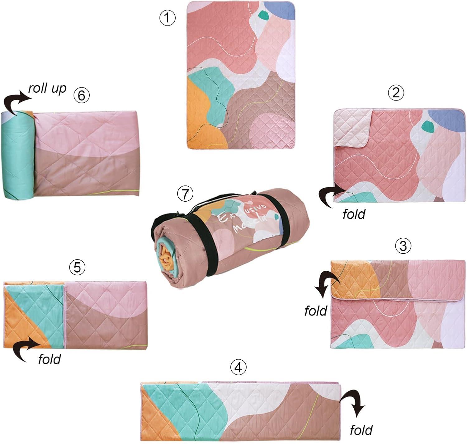 Exclusivo Mezcla Waterproof Picnic Blankets 3-Layer 60"x 80" Large Sandproof Beach Blanket Foldable Outdoor Blanket for Camping on Grass Picnic Mat, Abstract Pink