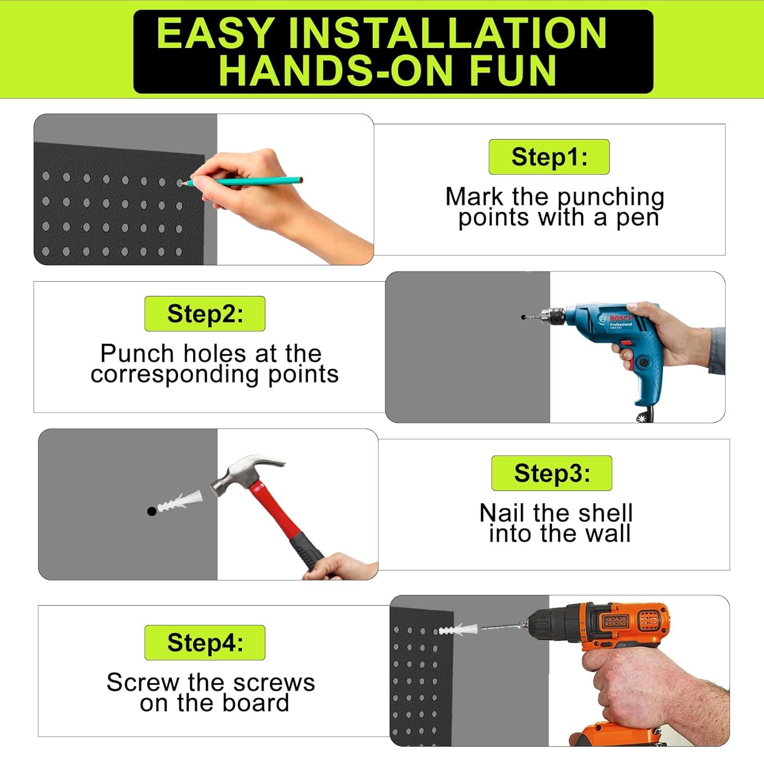 4 Pack Metal Pegboard Panels 24" x 12" Black Heavy Duty Steel Pegboard Wall Organizer, Garage Utility Tools Pegboard Storage System for Workbench, Shop, Shed Modular Peg Board Organizer Board Kit