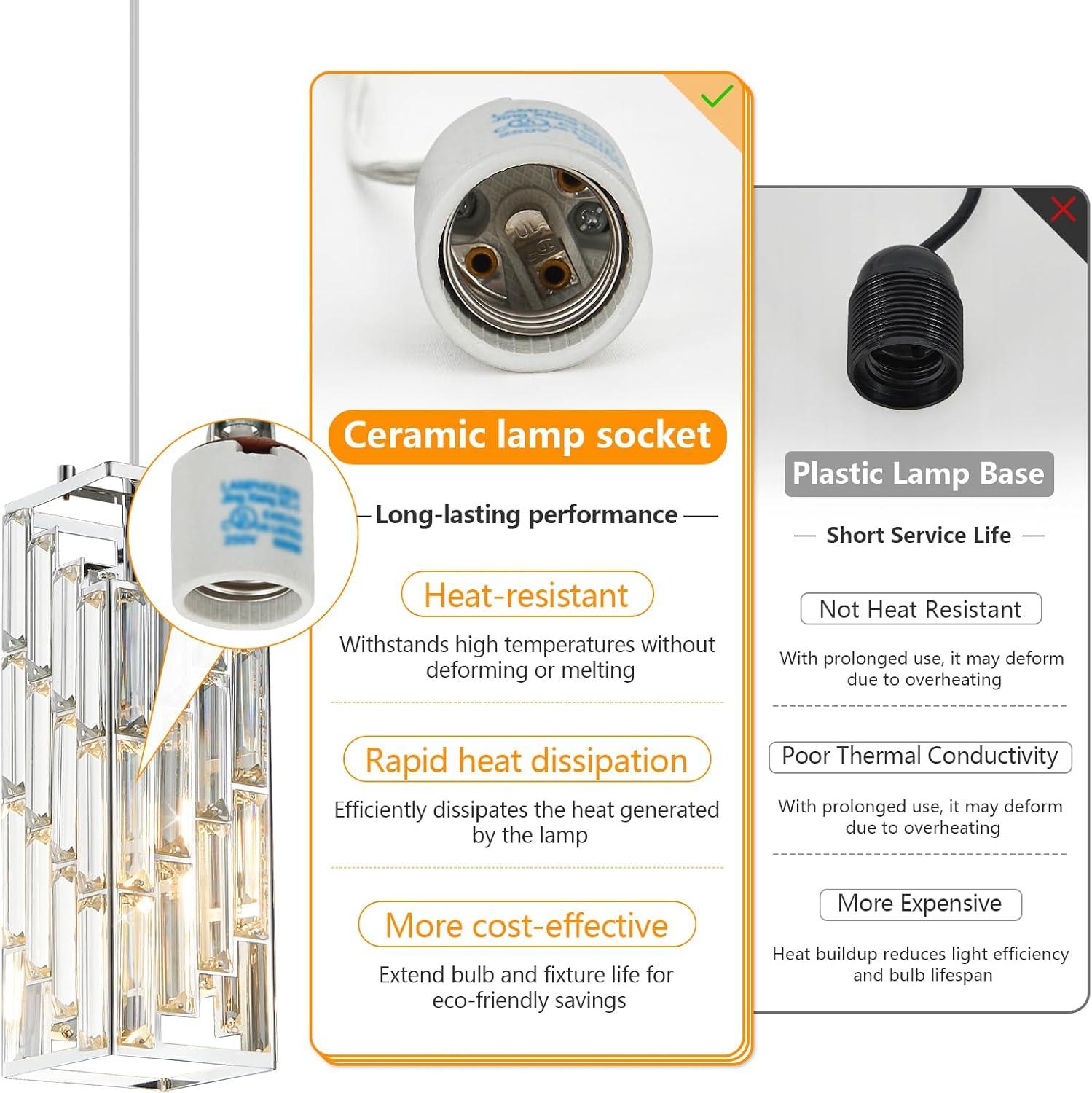 Miniyam Modern Crystal Pendant Light, 3-Pack Adjustable Hanging Ceiling Lamp for Dining Room, Chrome