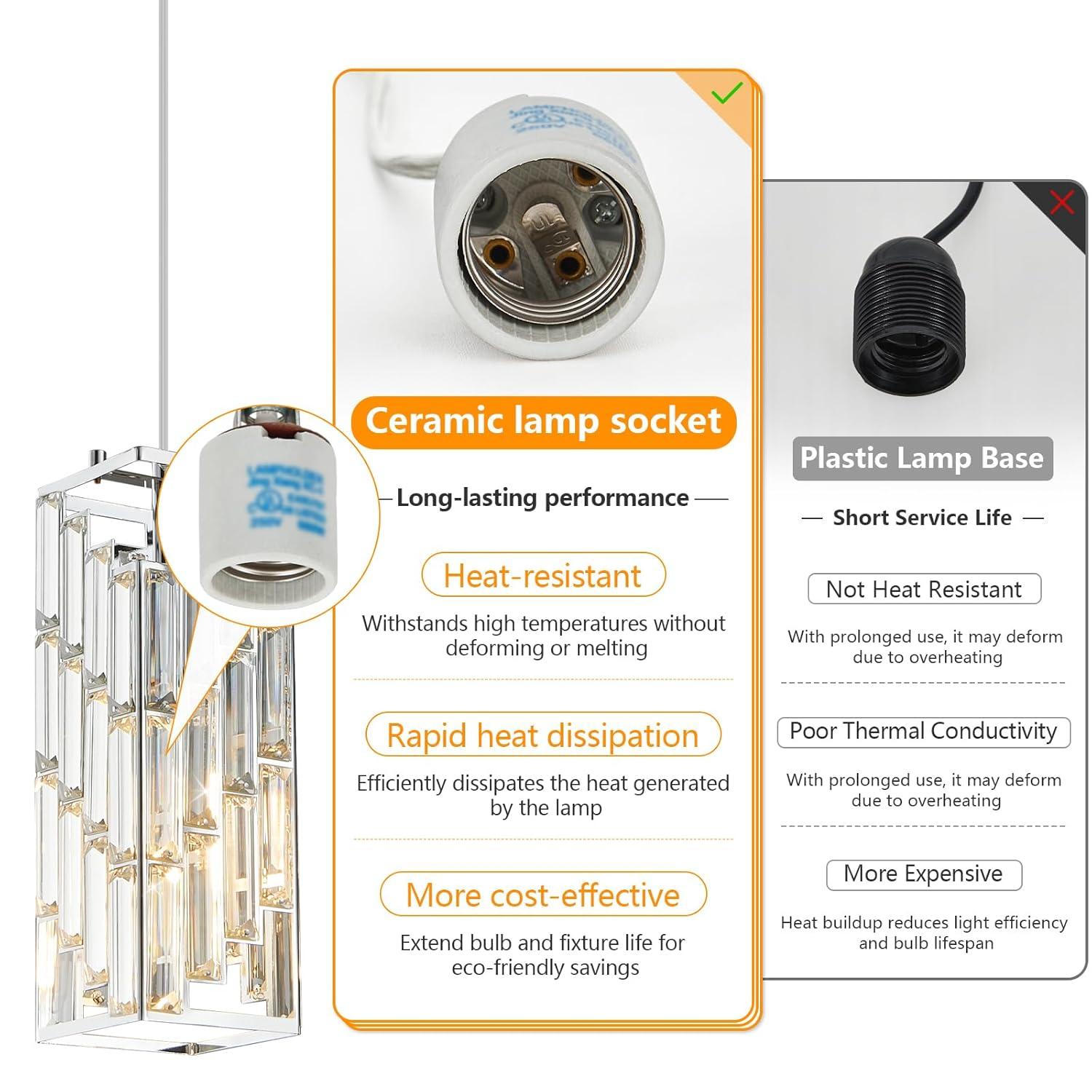 Miniyam Modern Crystal Pendant Light, 3-Pack Adjustable Hanging Ceiling Lamp for Dining Room, Chrome