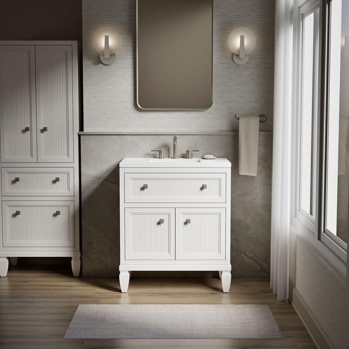 Hearthaven 30'' Free Standing Single Bathroom Vanity Cabinet with Sink and Quartz Top