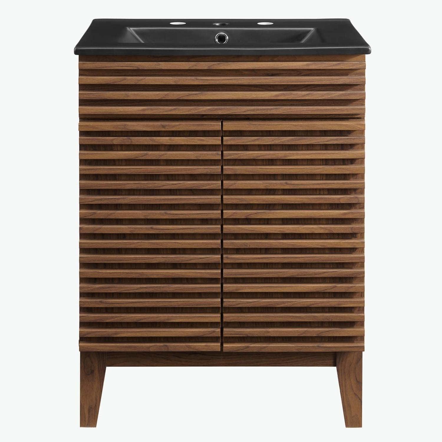Modway Render 24" Modern Wood Bathroom Vanity in Walnut/Black
