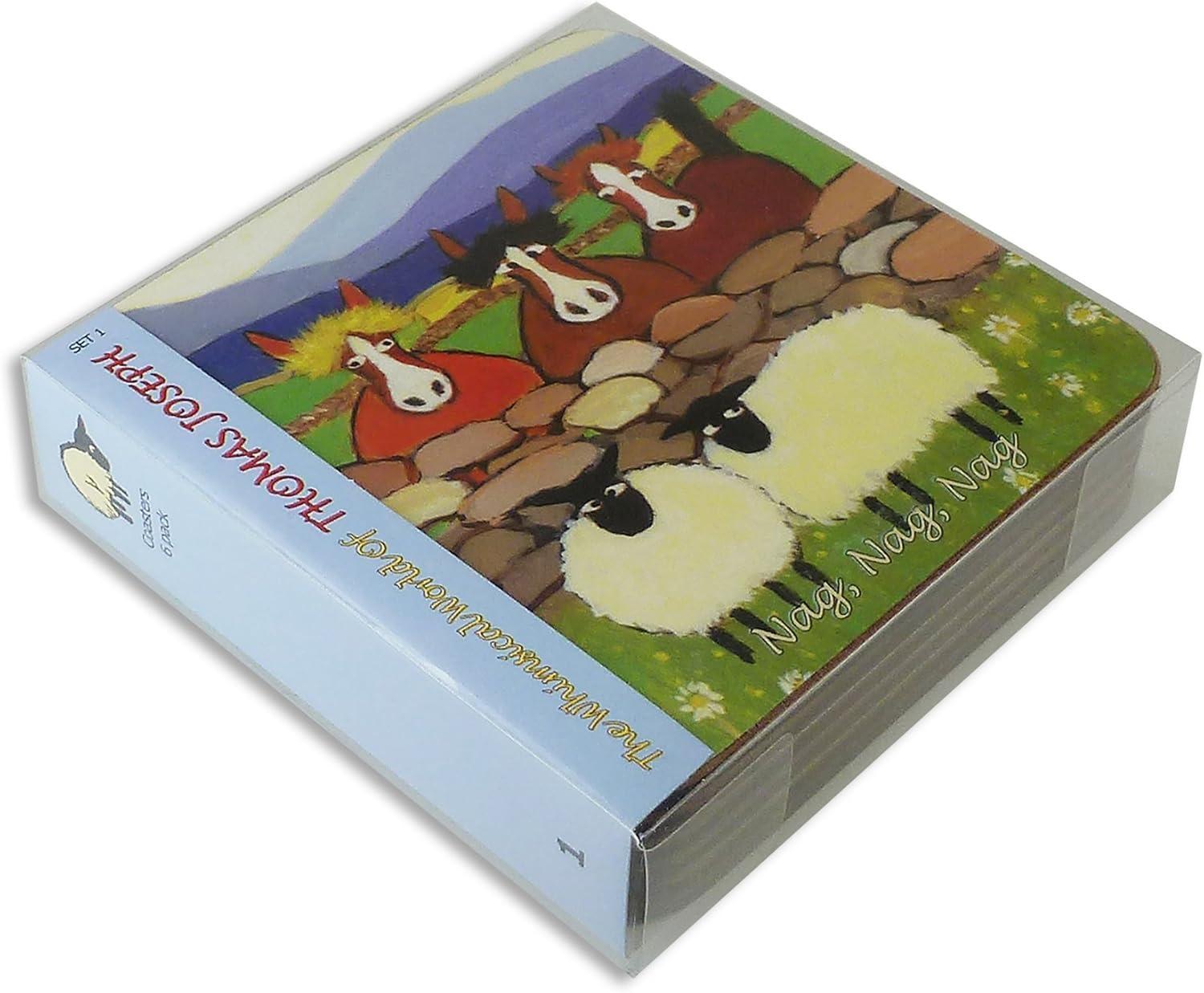 Thomas Joseph Set of 6 Coasters Cork Backed Irish Sheep Design, Gift Boxed (Set nr. 2)