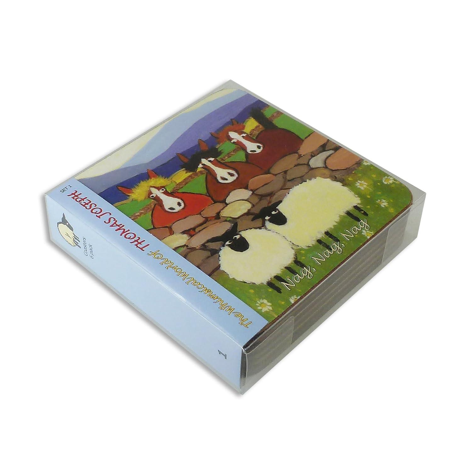 Thomas Joseph Set of 6 Coasters Cork Backed Irish Sheep Design, Gift Boxed (Set nr. 2)