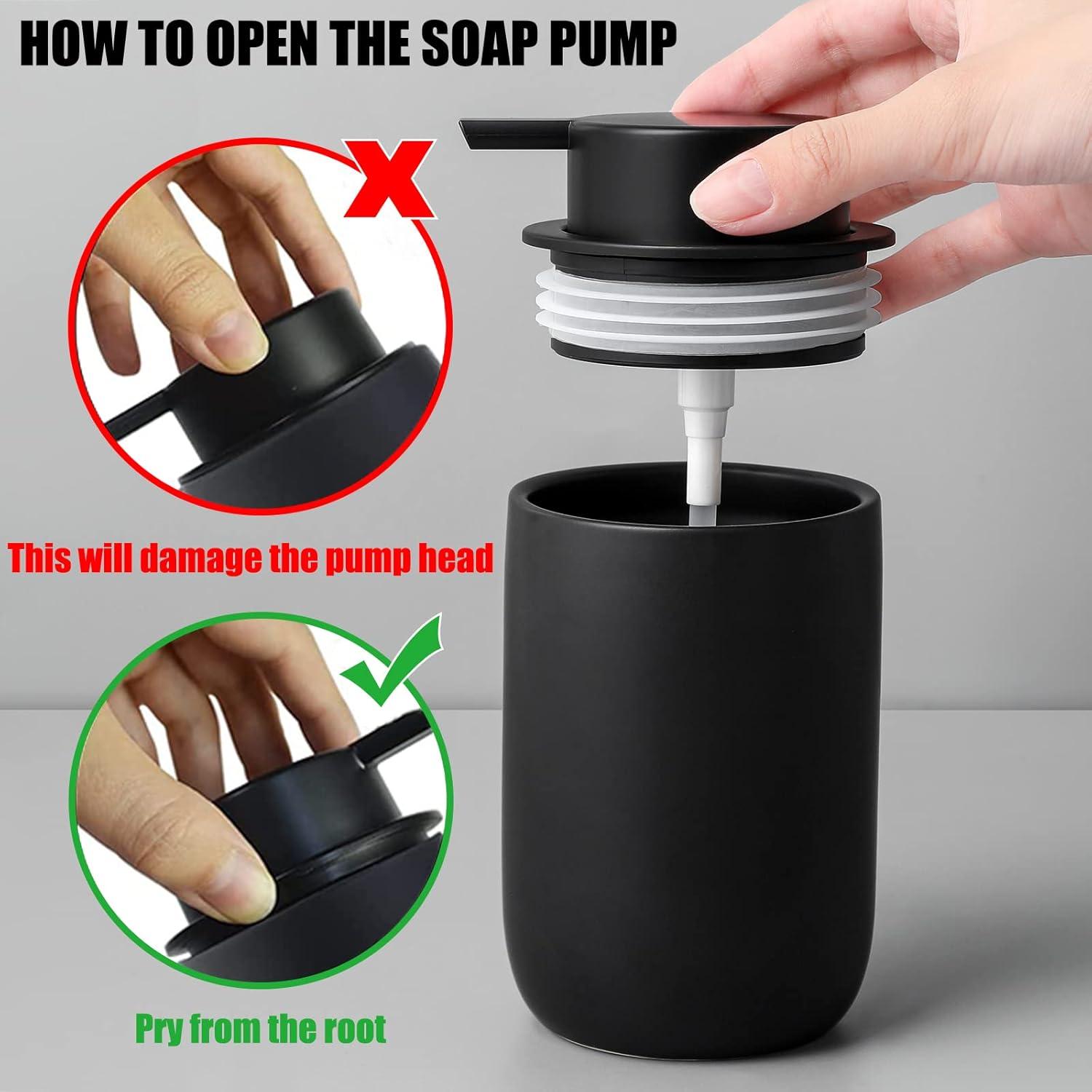 Black Soap Dispenser - Modern Ceramic Hand Dish Soap Dispenser for Bathroom Refillable Liquid Hand Soap Dispenser with Soap Pump for Essential Oil, Lotion Soap for Farmhouse Decor Dish