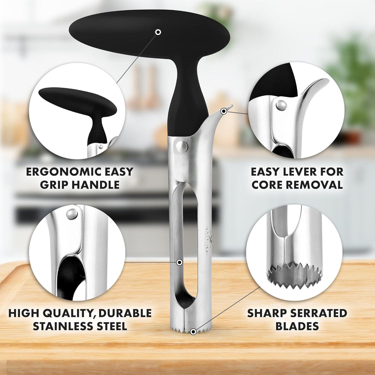 Black Stainless Steel Apple Corer with Ergonomic Handle