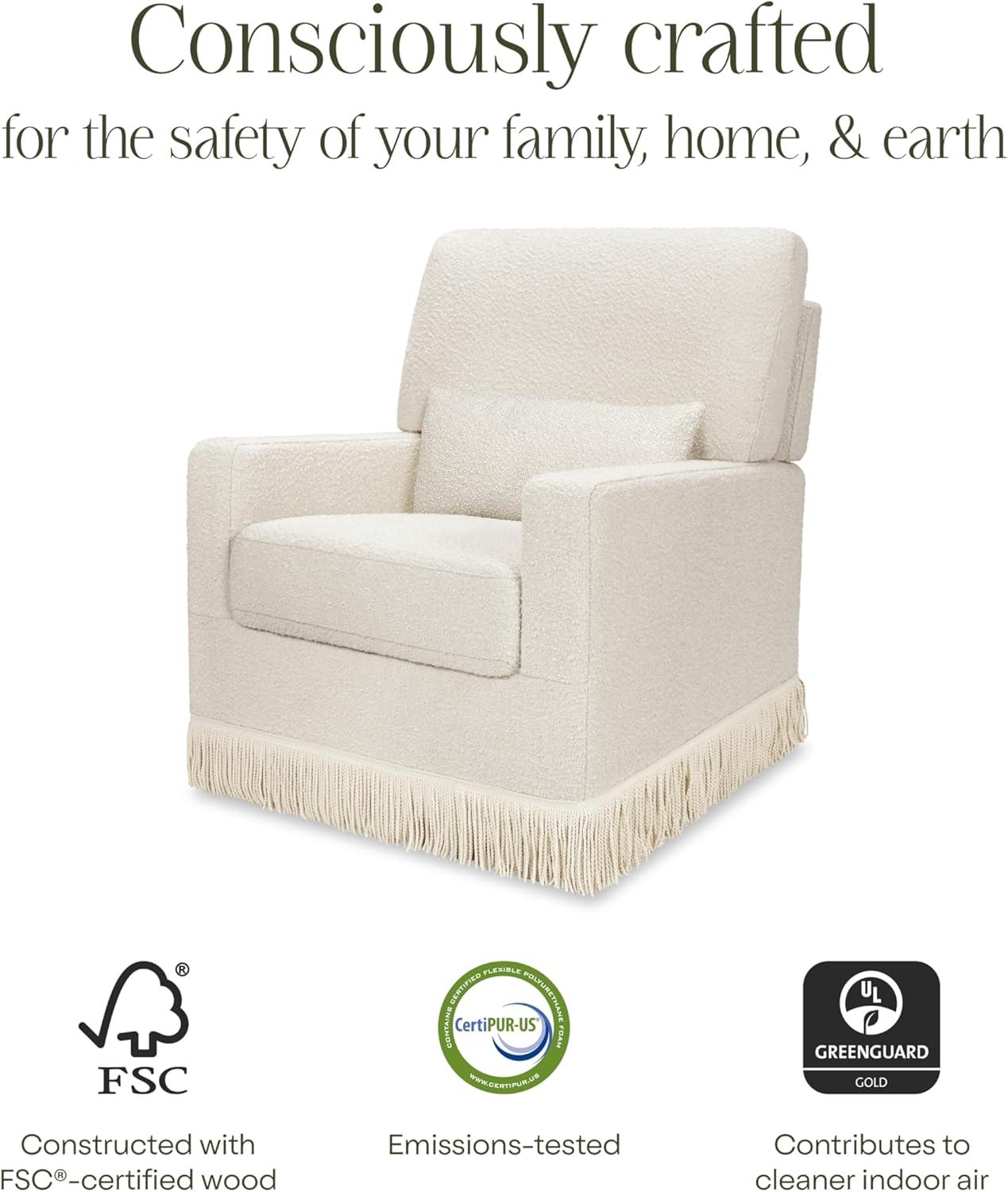 Namesake Crawford Pillowback Comfort Swivel Glider - Ivory Boucle with Ivory Tassel Fringe