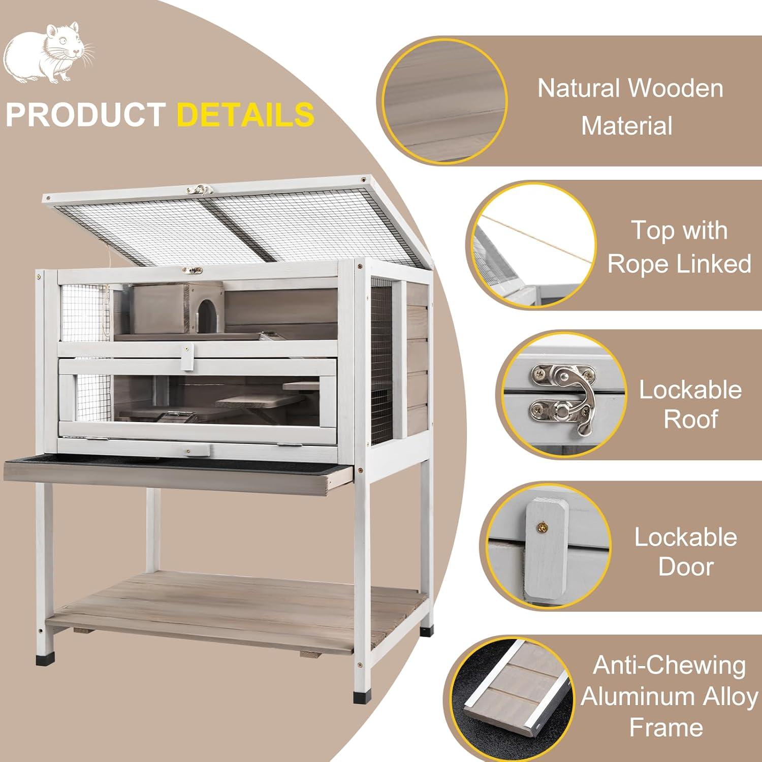 PETSCOSSET 3-Tier Wooden Hamster Cage with Storage Shelf Indoor Outdoor Large Guinea Pig Cage House and Habitat