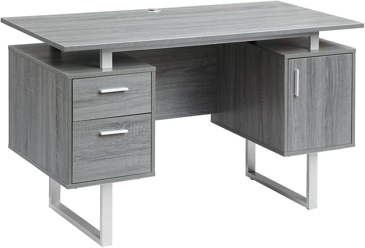 Modern Office Desk with Storage Gray - Techni Mobili: Sleek Metal Legs, File Cabinet, Floating Top