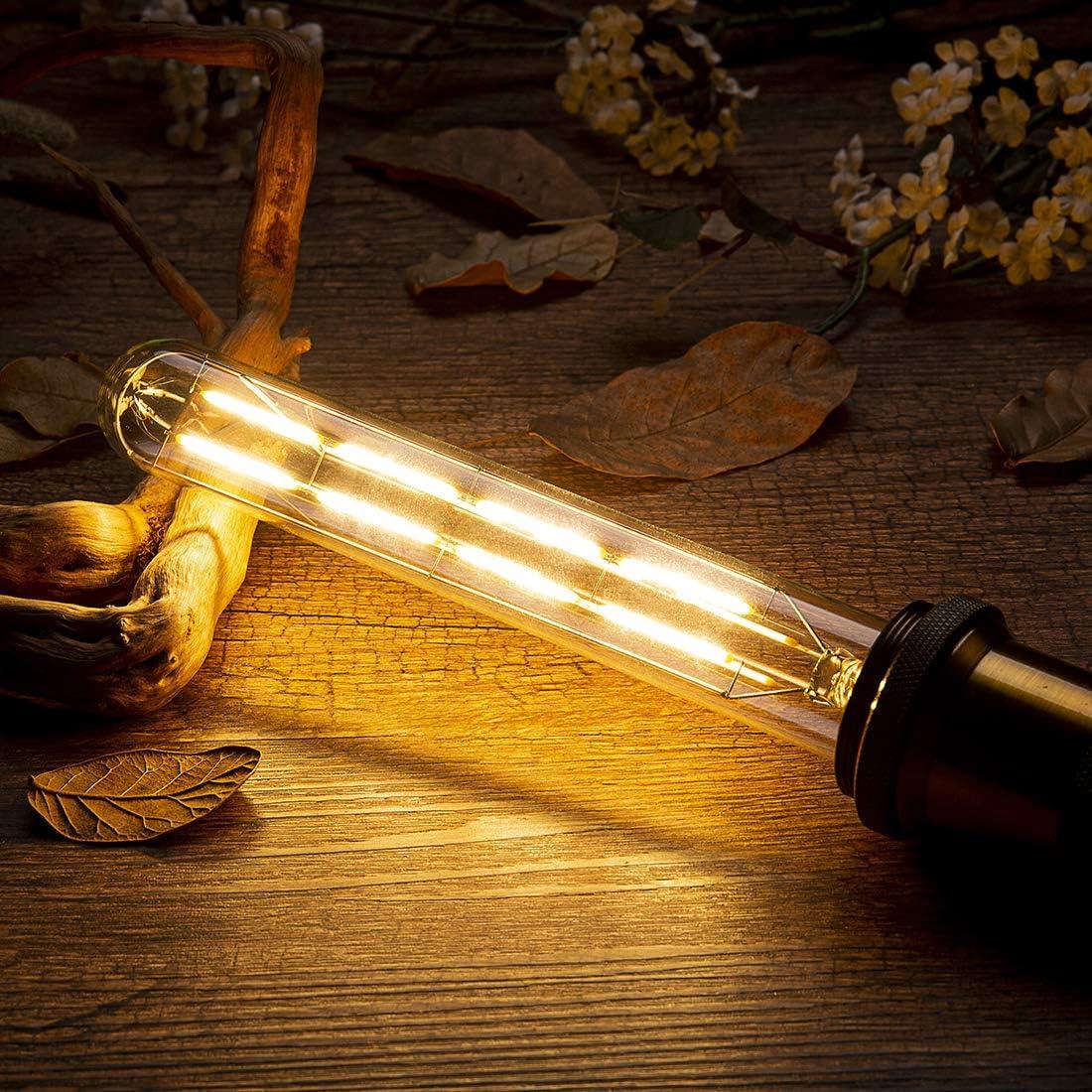 Dimmable T10 led Long Bulb 8W Equal 80 watt E26 Light Bulb Warm White 2700K Edison Tube Light Bulbs 700LM for Rustic Pendant,Industrial Pipe,Wall sconces,8.9inch,Pack of 4