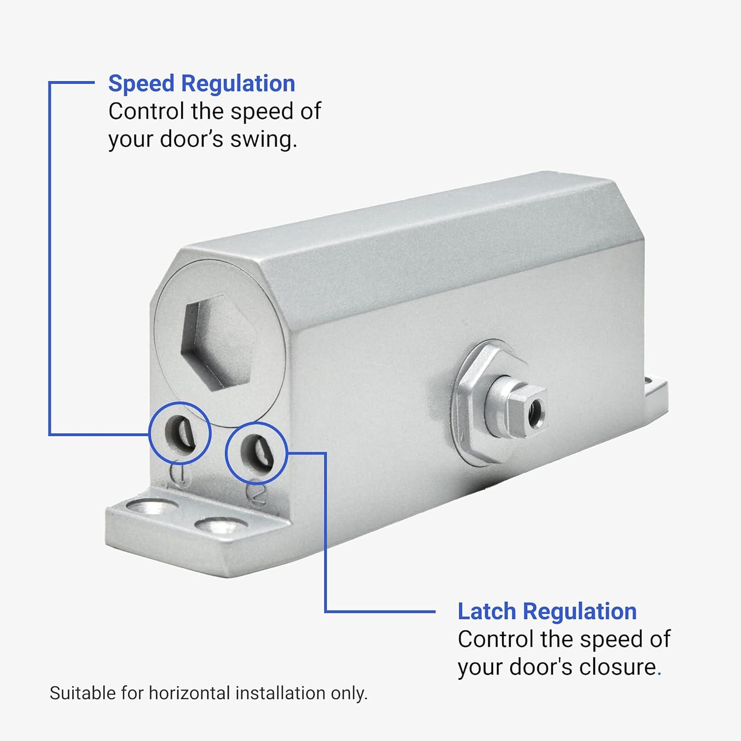 FortStrong FS-1306 Grade 3 Spring Hydraulic Door Closer with Mounting Hardware, Adjustable, Automatic, Silver