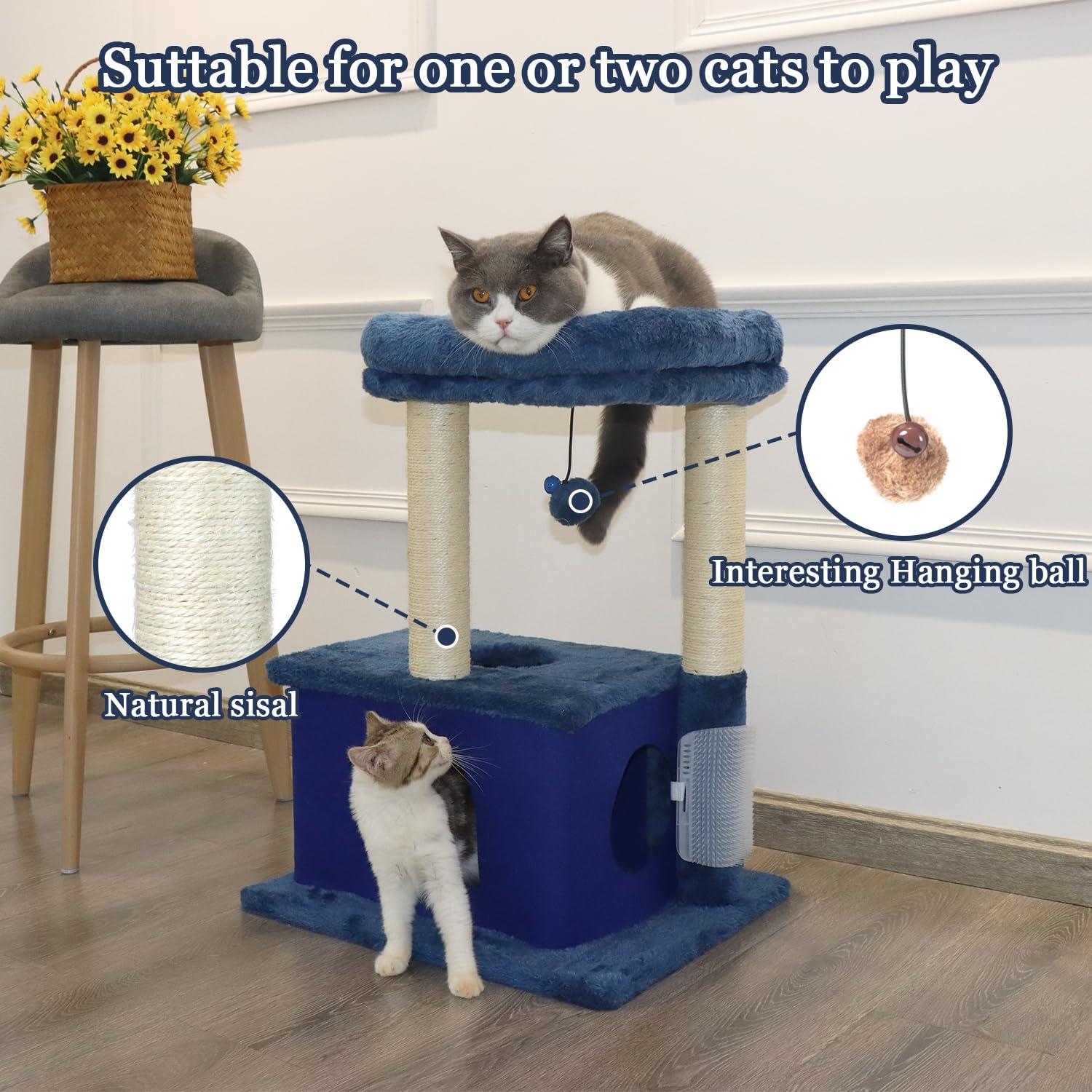 FDW Multi-Functional Cat Tree for Climbing Scratching and Resting Cat Tower for Indoor Cats with Cat Scratching Post Cat Condo Furniture, Navy Blue