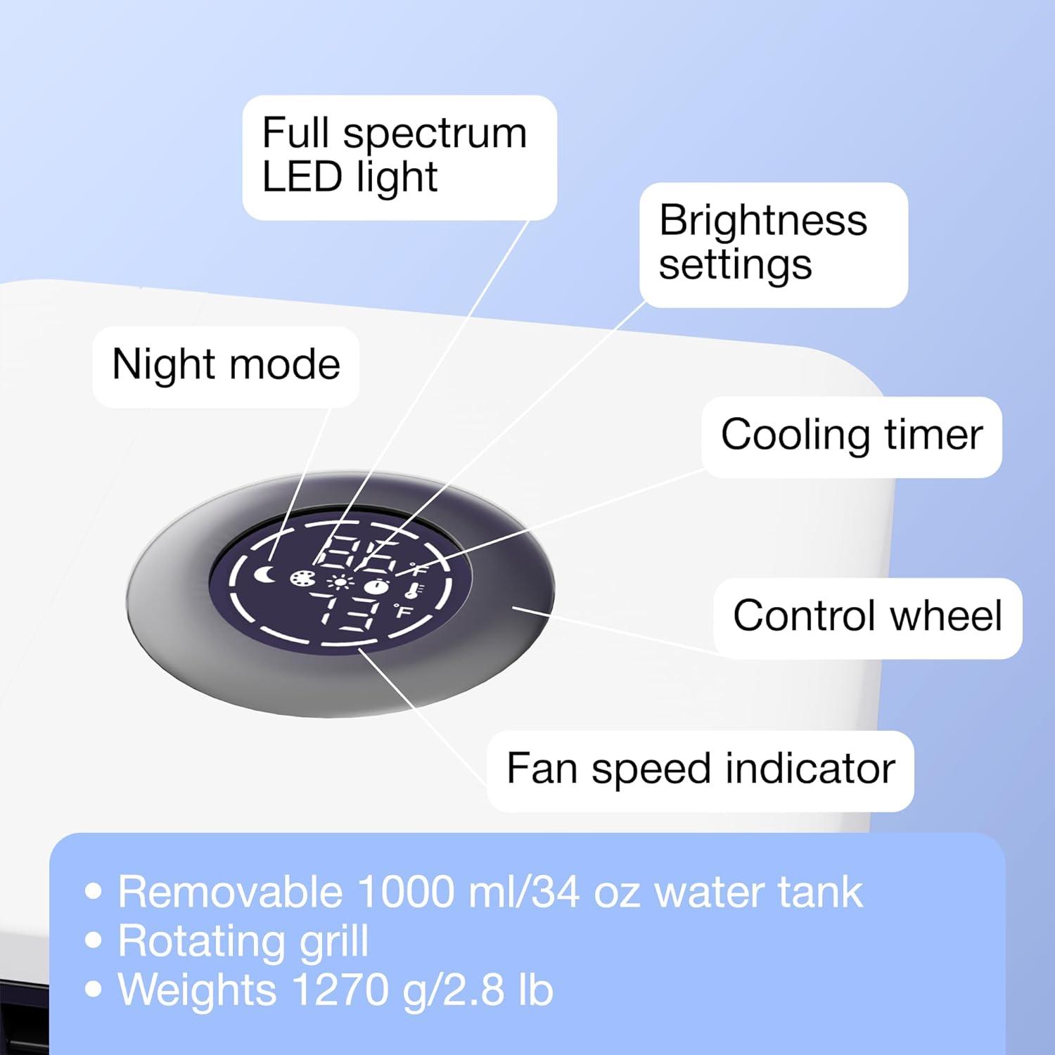 White Portable USB-Powered Personal Air Cooler with LED Light