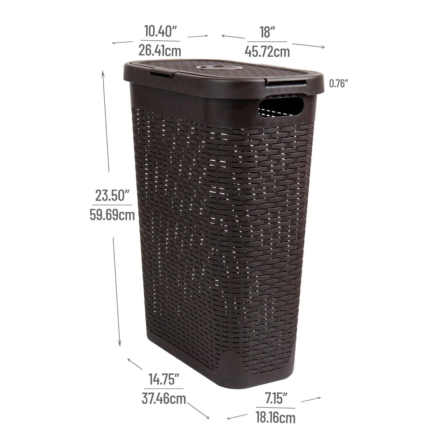 Mind Reader Mind Reader 40L Slim Laundry Hamper, Clothes Basket, Lid, Wicker Design, Plastic