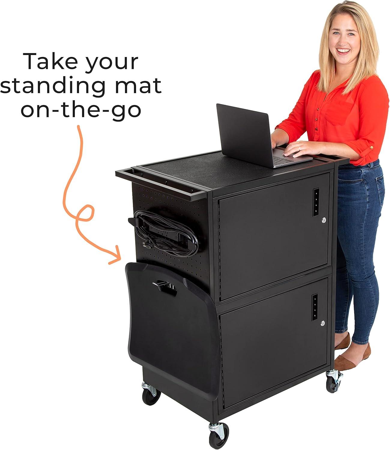 Line Leader Stellar AV Cart / Carro para Computadora con Guarnición de Tablero Perforado y 12 Ganchos para Almacenamiento/armario de Bloqueo Personalizable y Bandeja para Teclado Extraíble / Tomas de Corriente Certificadas de Seguridad UL / Ruedas de Bloqueo