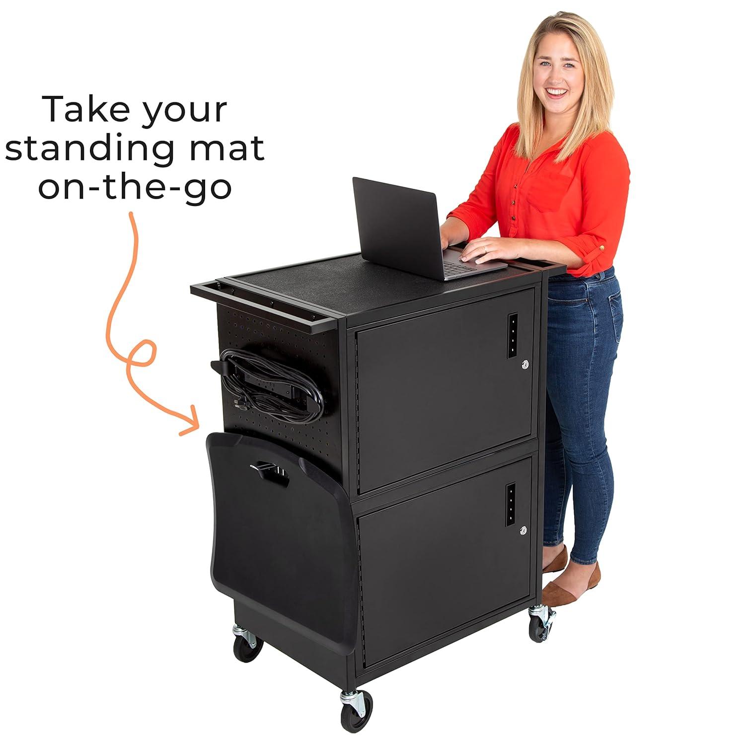 Line Leader Stellar AV Cart / Carro para Computadora con Guarnición de Tablero Perforado y 12 Ganchos para Almacenamiento/armario de Bloqueo Personalizable y Bandeja para Teclado Extraíble / Tomas de Corriente Certificadas de Seguridad UL / Ruedas de Bloqueo