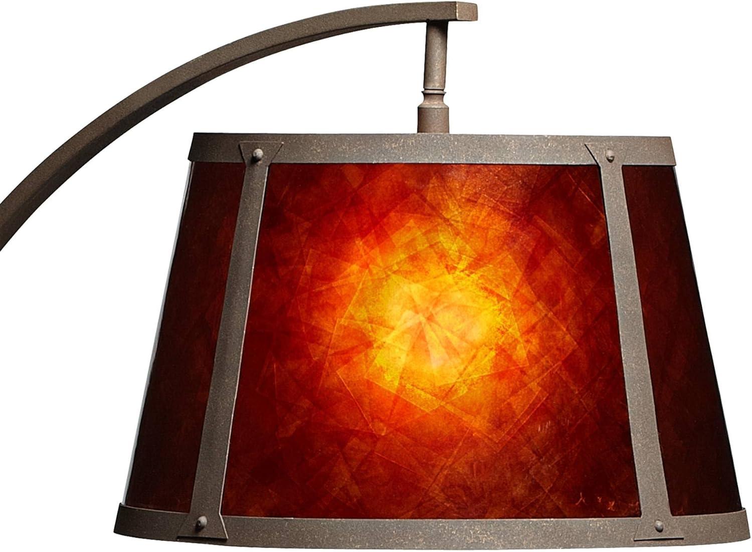 Franklin Iron Works Mission Arc Floor Lamp with USB Charging Port 66 1/2" Tall Dark Rust Amber Mica Shade for Living Room Reading