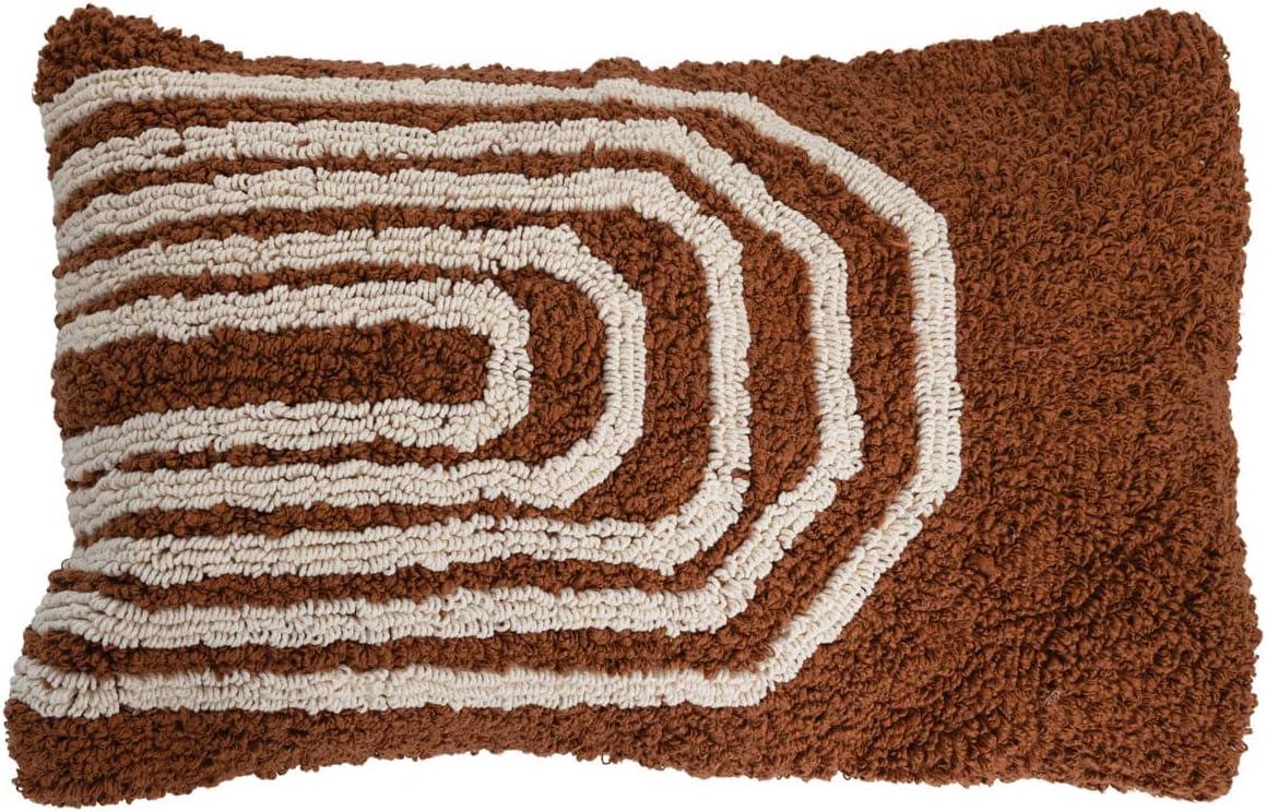 Bloomingville Cotton Tufted Lumbar Geometric Design Pillow, 24" L x 16" W x 1" H, Brown