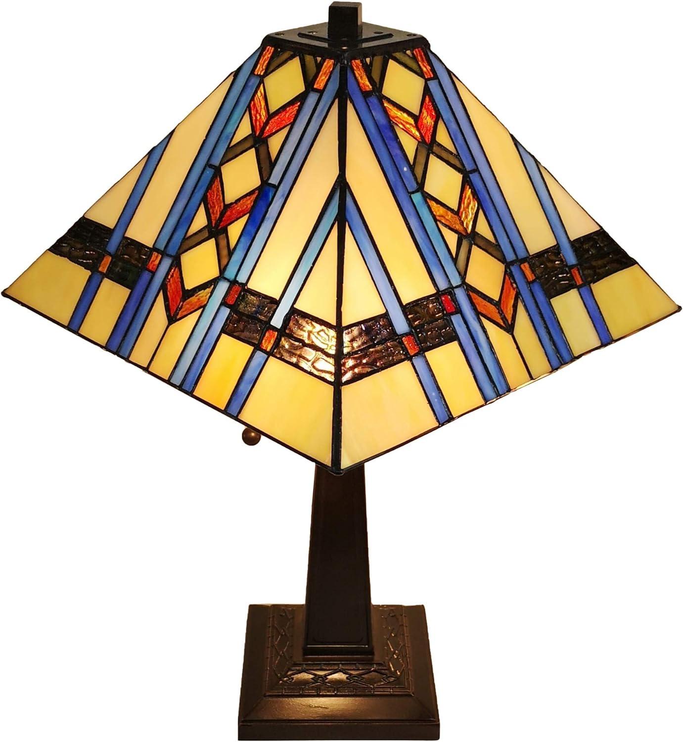 Tiffany-Inspired 21" Blue Stained Glass Mission Table Lamp