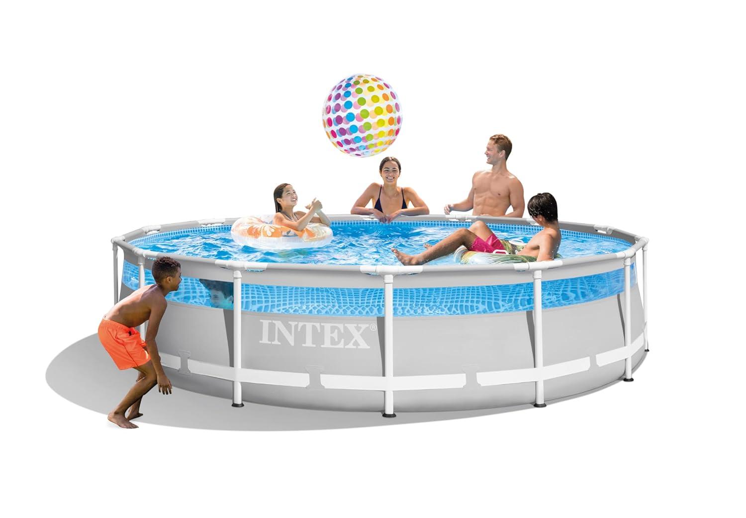 Intex: 14' x 42" Prism Frame: Clearview Premium Pool Set - Above Ground Pool Set, 3357 Gallon Capacity, Hydro Aeration Technology, Includes Filter Pump, Ground Cloth, Pool Cover & Ladder, Ages 6+