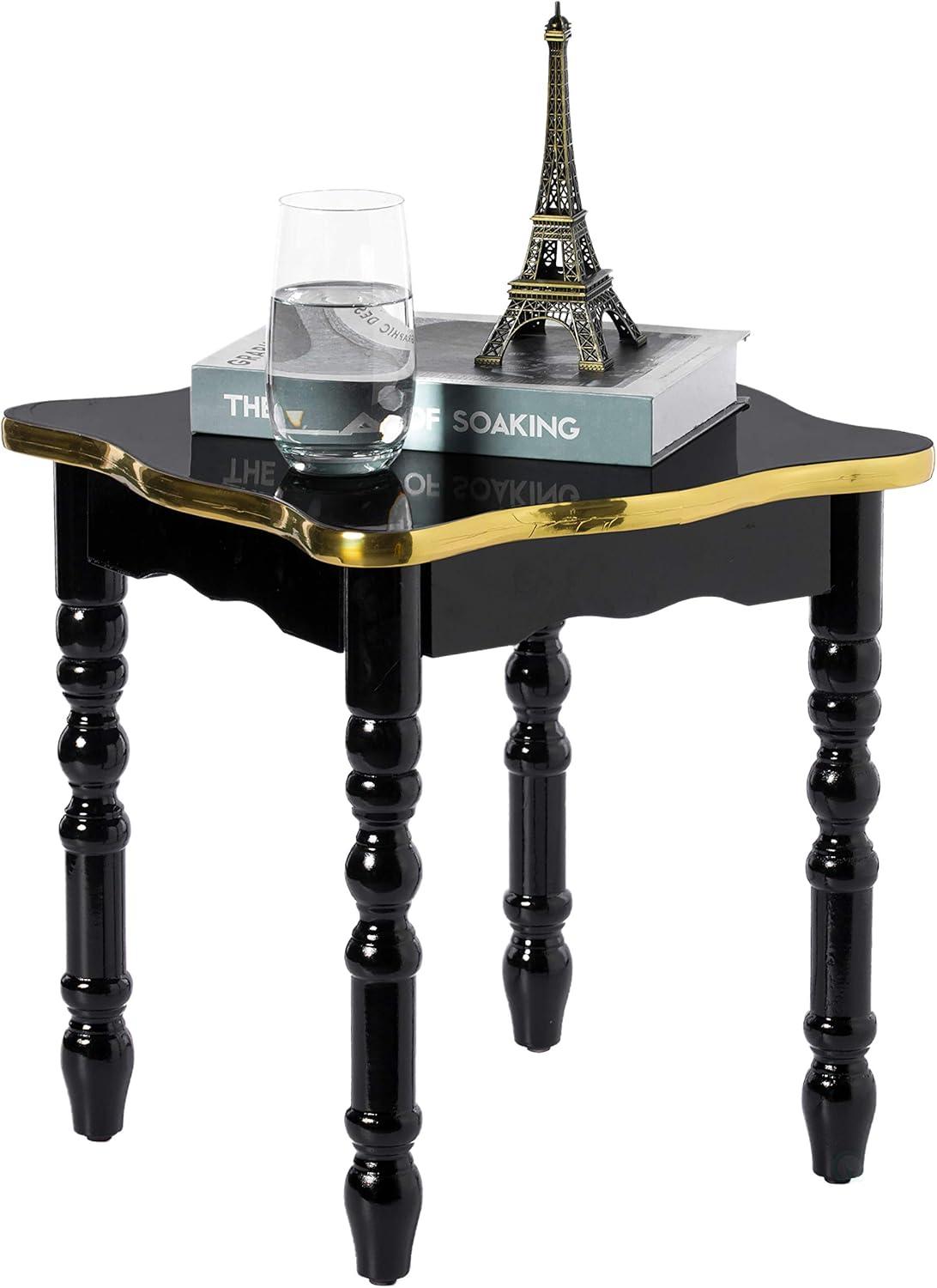 Fabulaxe Square Wooden Side Table, Living Room Accent End Table, Gold and Brown