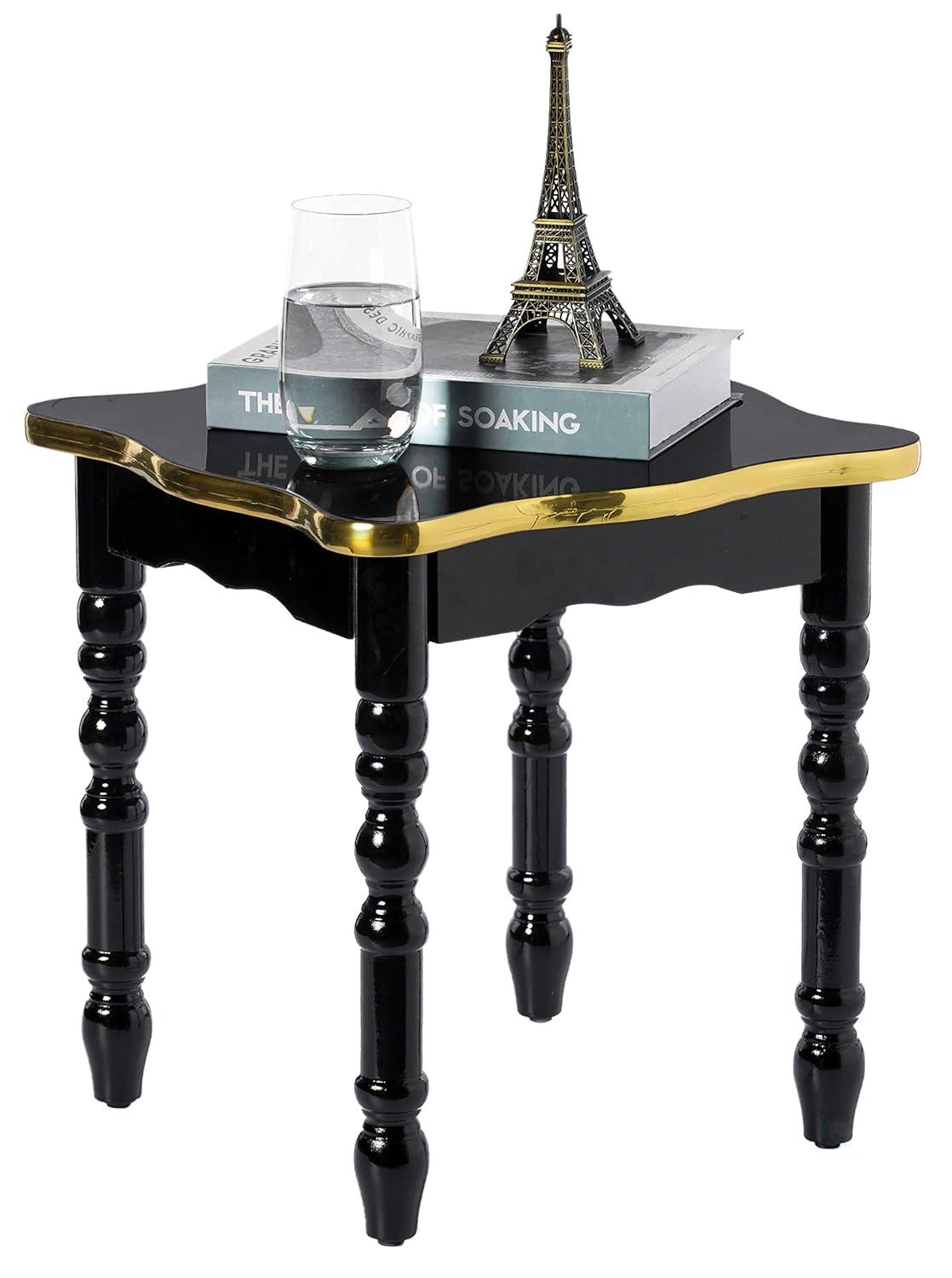 Fabulaxe Square Wooden Side Table, Living Room Accent End Table, Gold and Brown