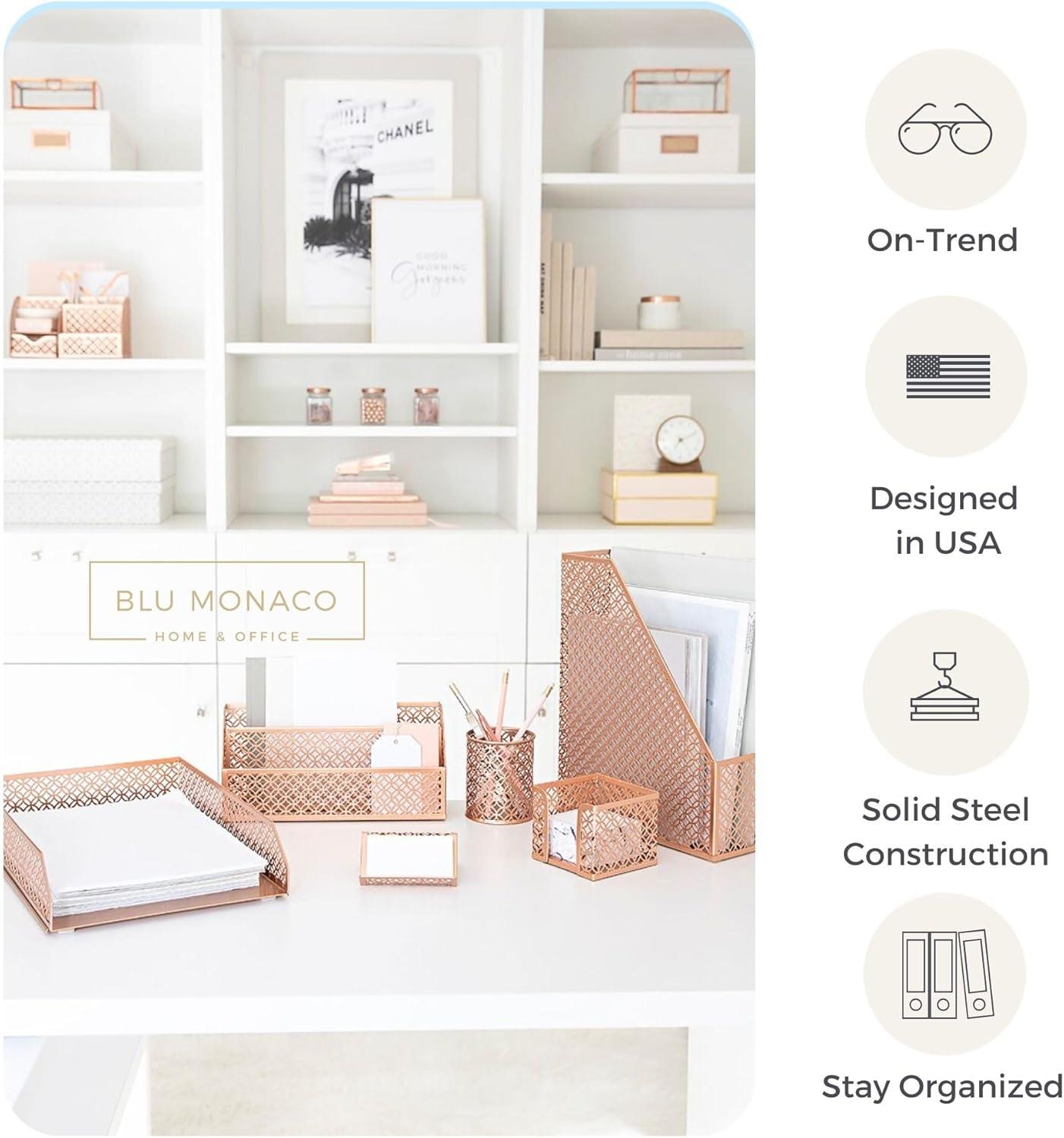 Blu Monaco 6 Piece Rose Gold Desk Organizer Set - Desk Sets- Office Set- Rose Gold Desk Accessories - Desktop Organization