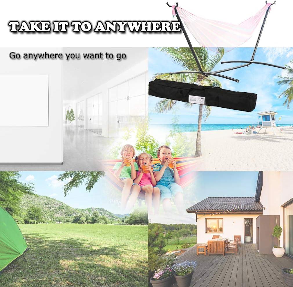 SUNDAN Two Person Hammock Adjustable Hammock Bed with Space Saving Steel Stand Portable Carrying Case Easy Set Up Indoor Hammock Standing Hammock for Outside Hammock Stand Portable