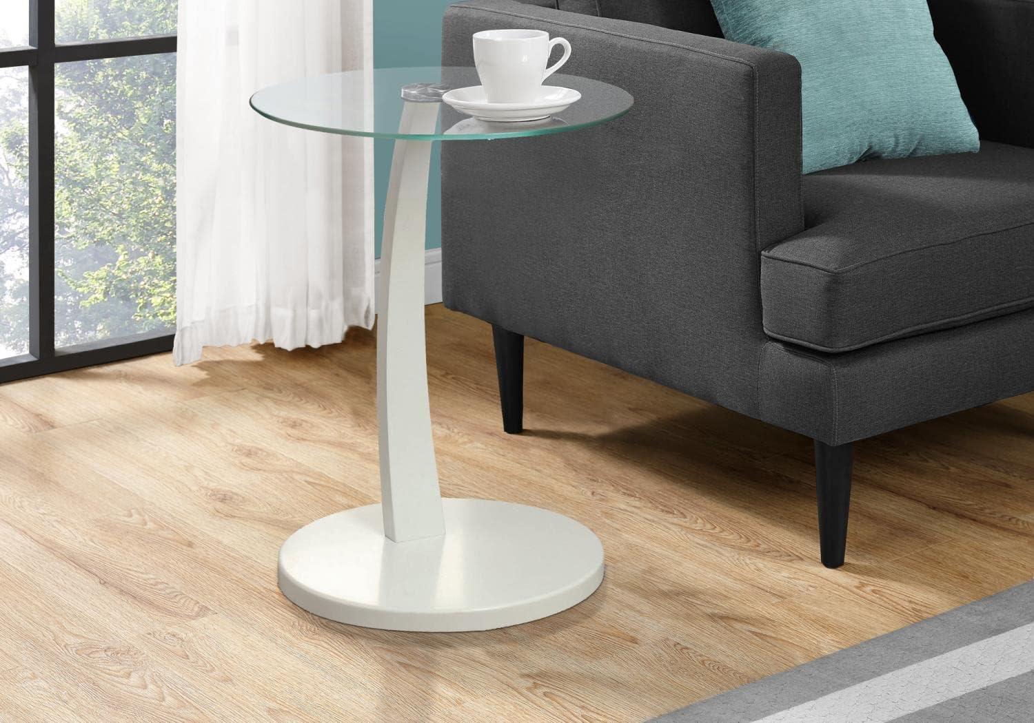 Contemporary White Bentwood 17.75" Round Accent Table with Tempered Glass Top