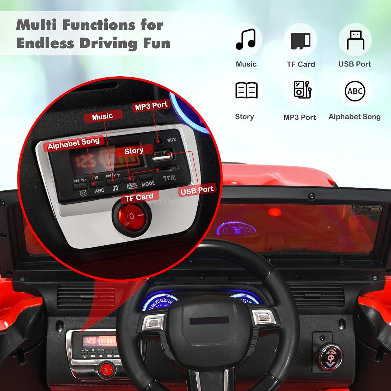 HONEY JOY Ride On Truck, 12V Battery Powered Vehicle Ride On Car with Remote Control, Spring Suspension, Headlights, Music, Mesh Windshield, Electric Cars for Kids, Gift for Boys Girls 3+(Red)